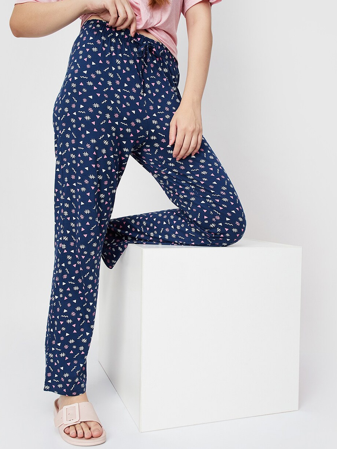 

max Printed Pure Cotton Lounge Pants, Navy blue