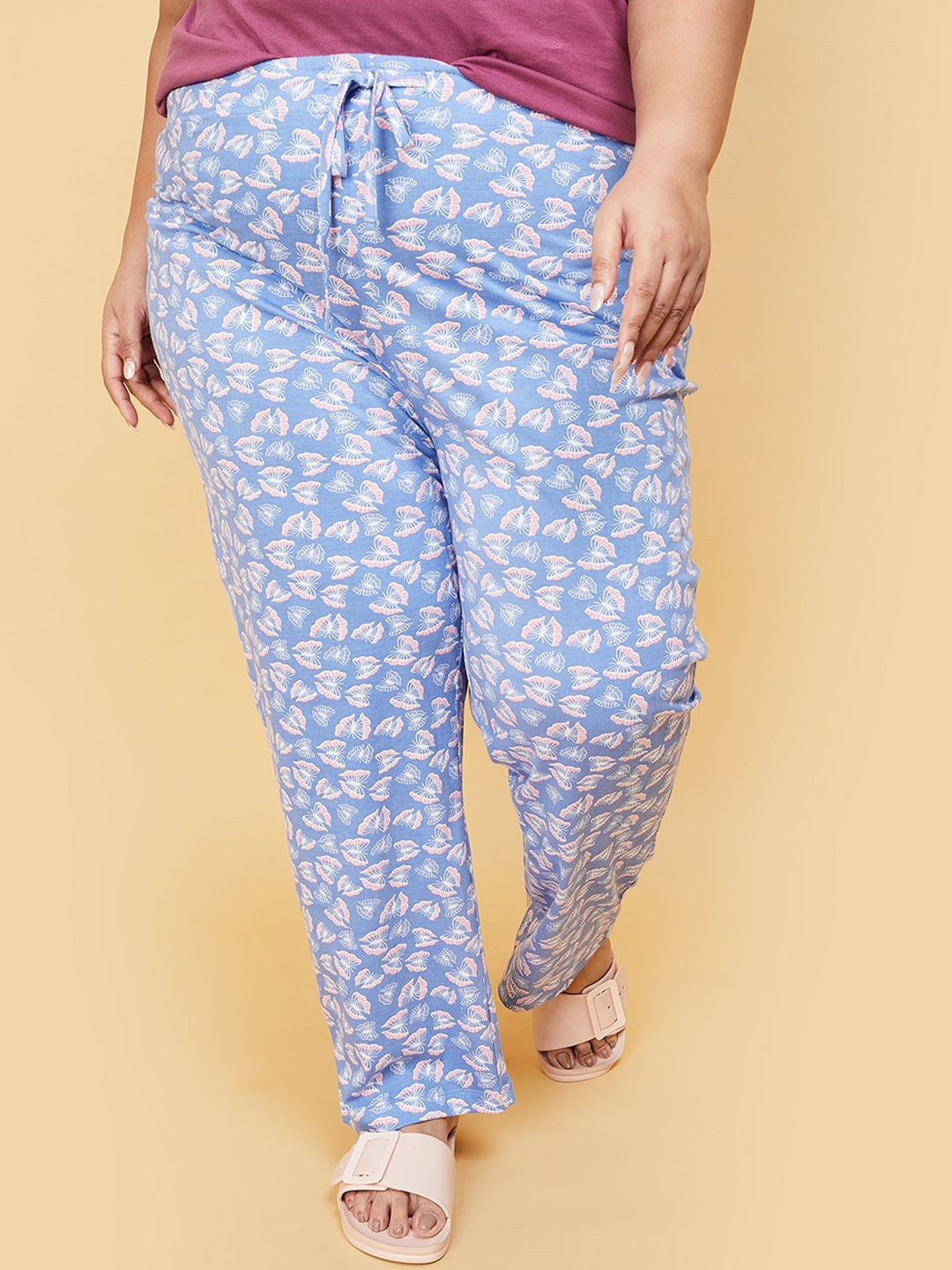 

max Women Plus Size Printed Pure Cotton Lounge Pants, Blue