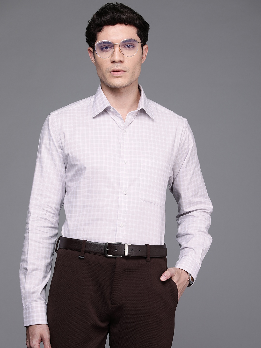 

Raymond Slim Fit Checked Pure Cotton Formal Shirt, Grey