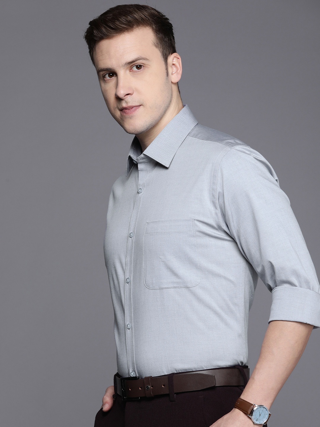 

Raymond Pure Cotton Slim Fit Opaque Formal Shirt, Grey