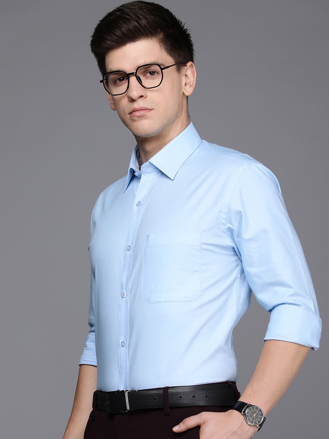 

Raymond Solid Slim Fit Pure Cotton Formal Shirt, Blue