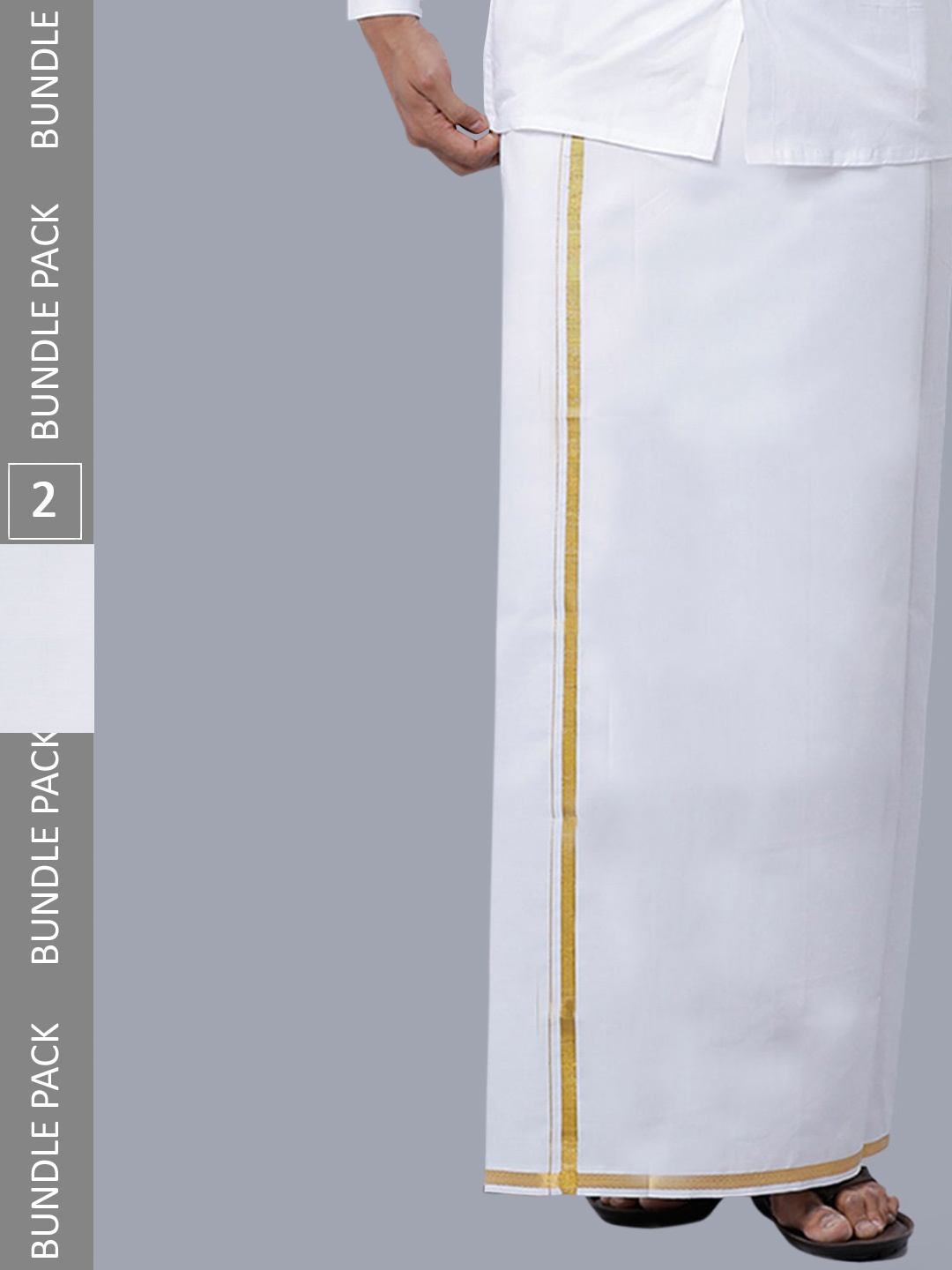 

Ramraj Pack Of 2 Pure Cotton Dhotis With Golden Zari Border, White