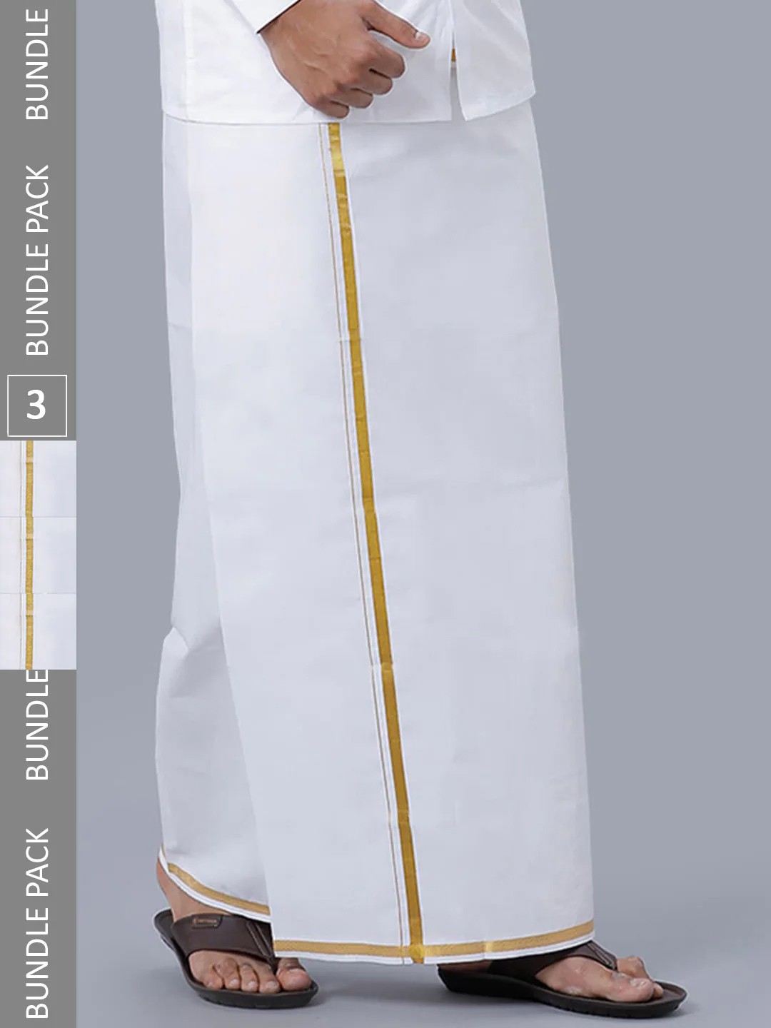 

Ramraj Pack of 3 Pure Cotton Dhotis With Zari Border, White