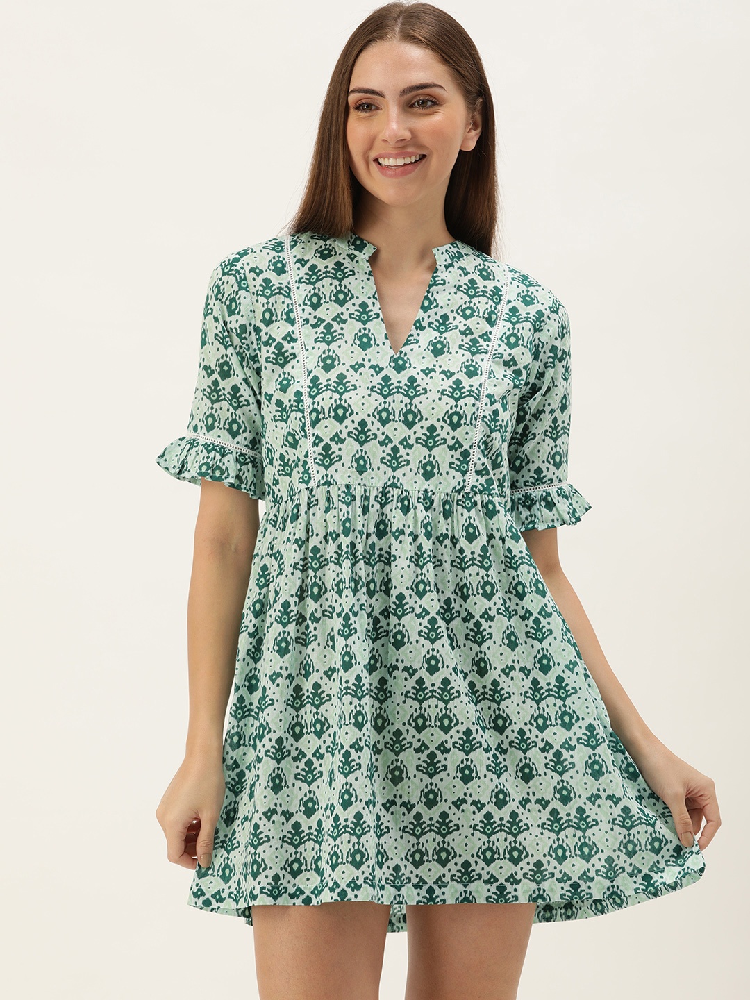 

Slumber Jill Floral Printed Pure Cotton Nightdress, Green