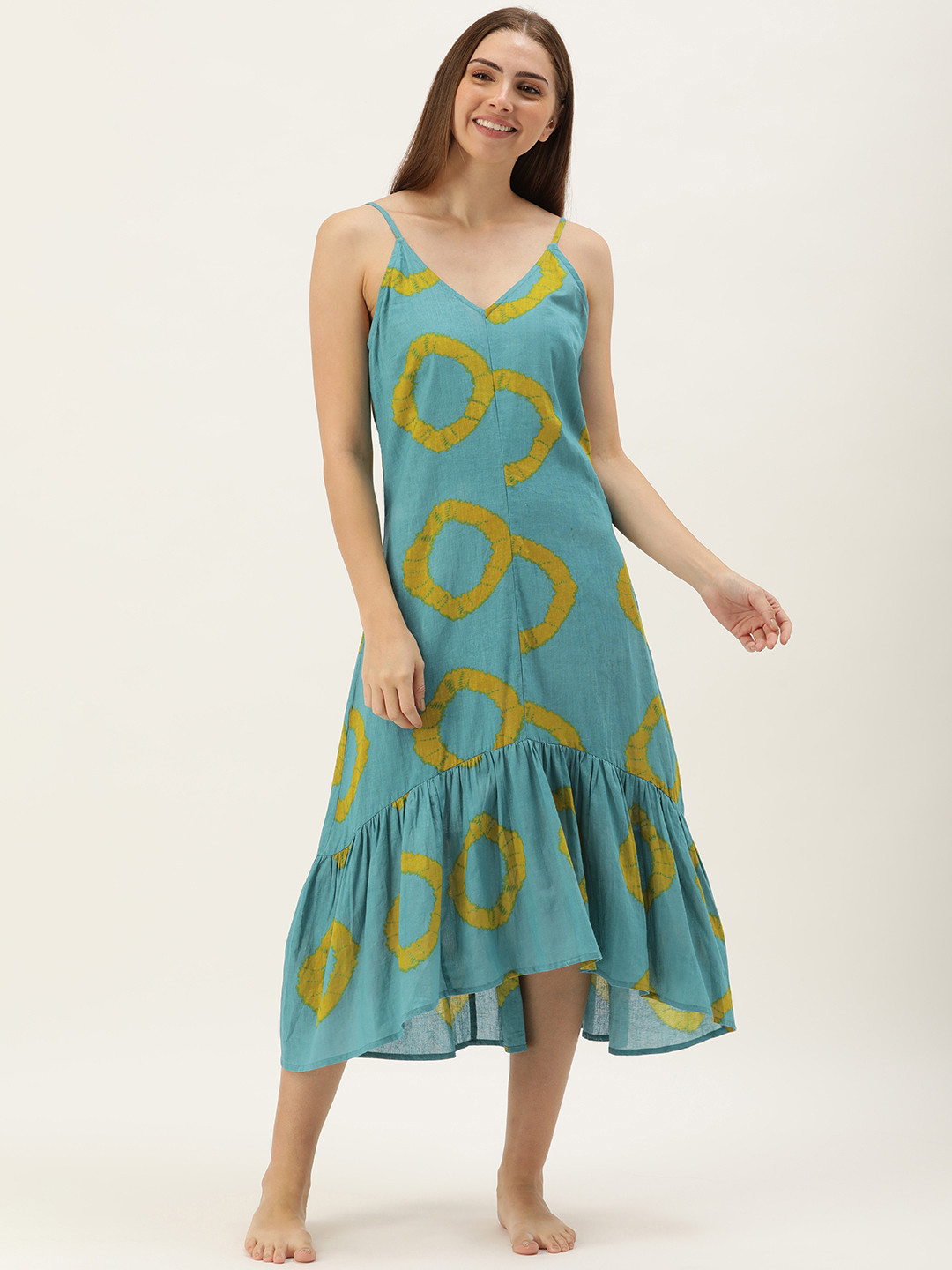 

Slumber Jill Abstract Printed Pure Cotton Midi Nightdress, Blue