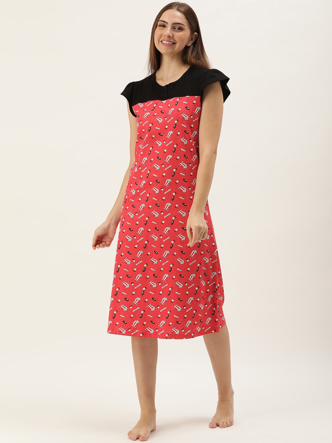 

Slumber Jill Conversational Printed Pure Cotton Midi Nightdress, Red