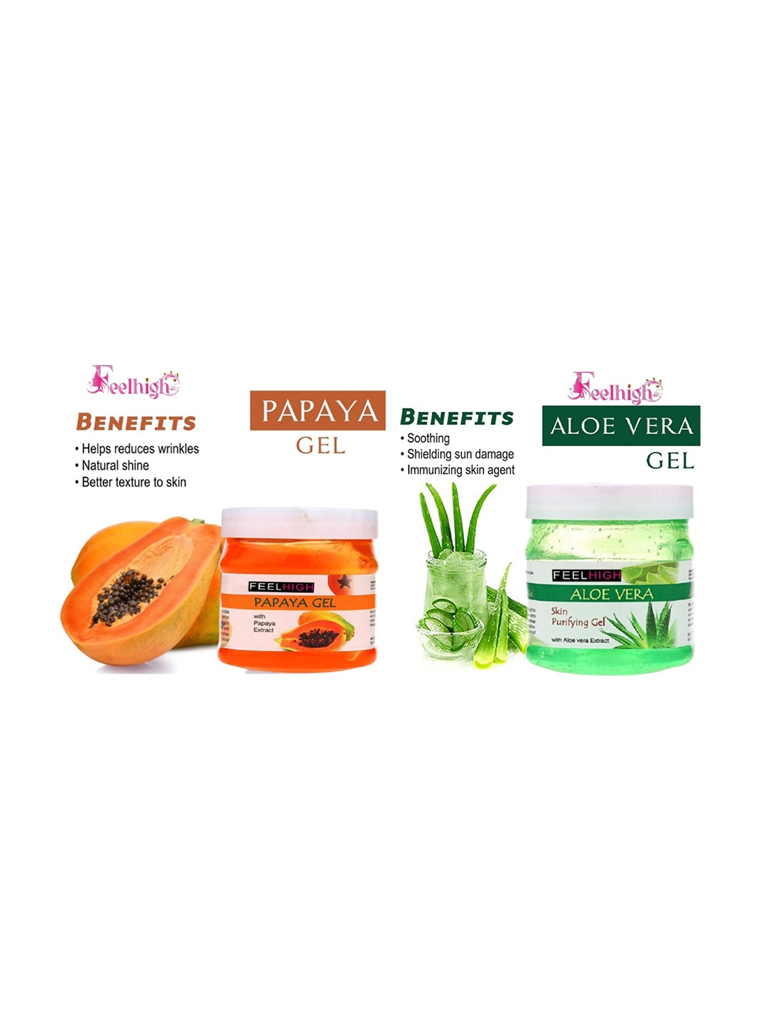 

FEELHIGH 2-Pcs Skin Purifying Papaya & Aloevera Gel - 500ml Each, Green