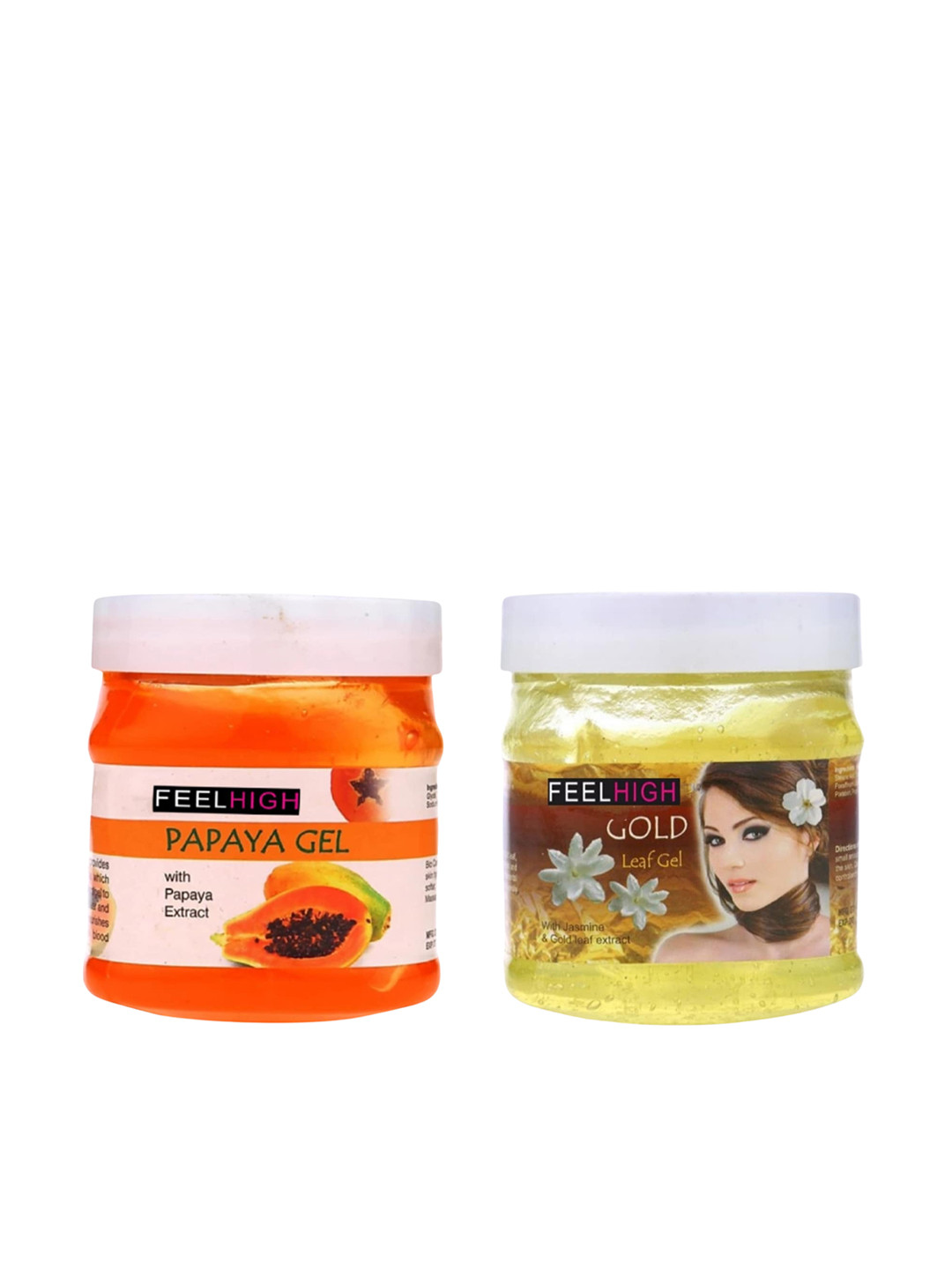 

FEELHIGH Set Of 2 Papaya Gel & Gold Gel Face & Body Gel 500 ml Each, Orange