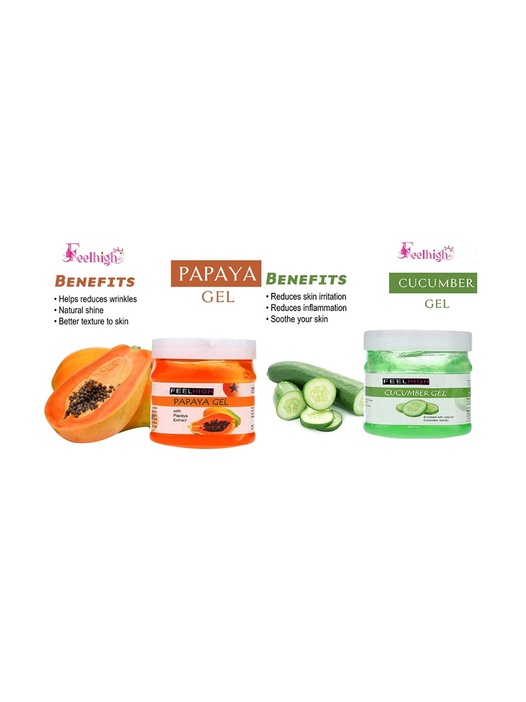 

FEELHIGH Set of 2 Soothing and Skin Purifying Aloevera & Cucumber Gel-500mlEach, Orange