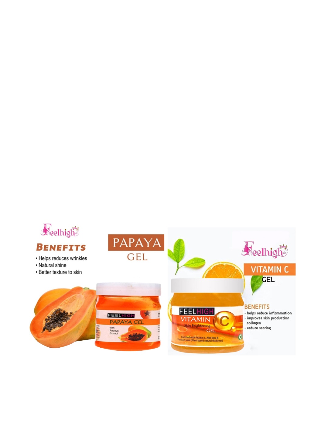

FEELHIGH Set of 2 Soothing and Skin Purifying Papaya & Vitamin C Gel-500mlEach, Orange