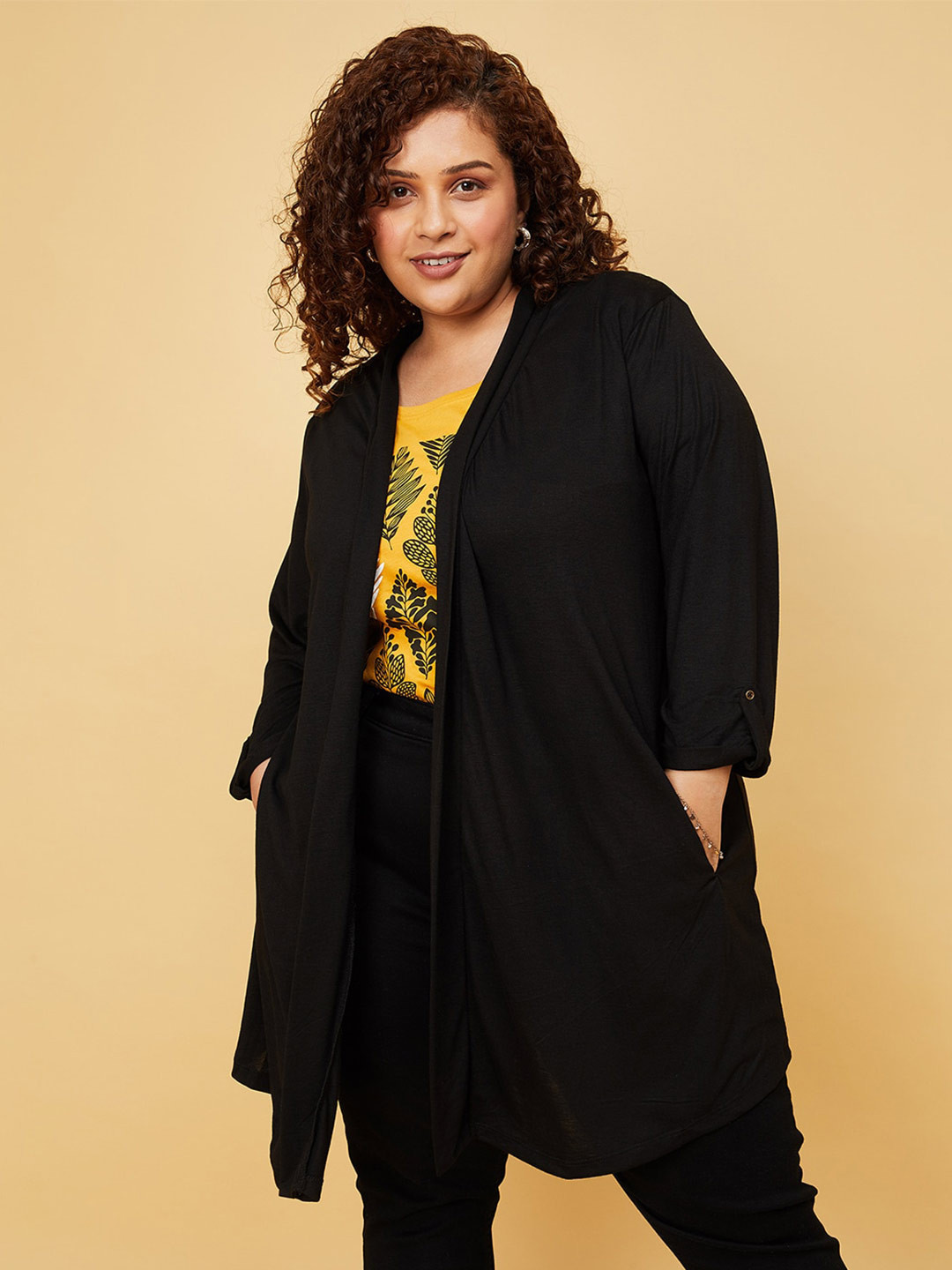 

max Long Sleeves Acrylic Shrug, Black