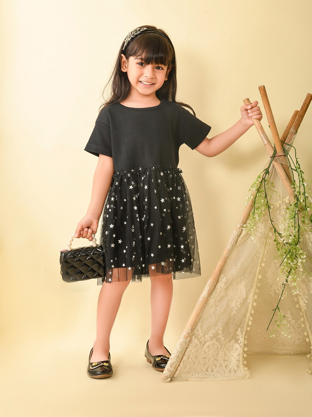 

LilPicks Girls Embellished Net Fit & Flare Dress, Black