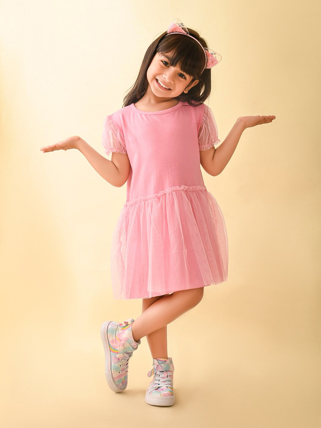 

LilPicks Girls Net Fit & Flare Dress, Pink