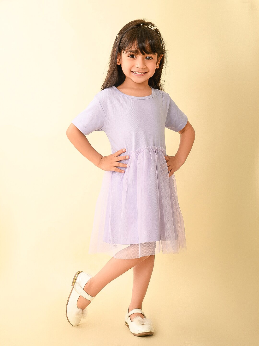 

LilPicks Girls Net A-Line Dress, Lavender