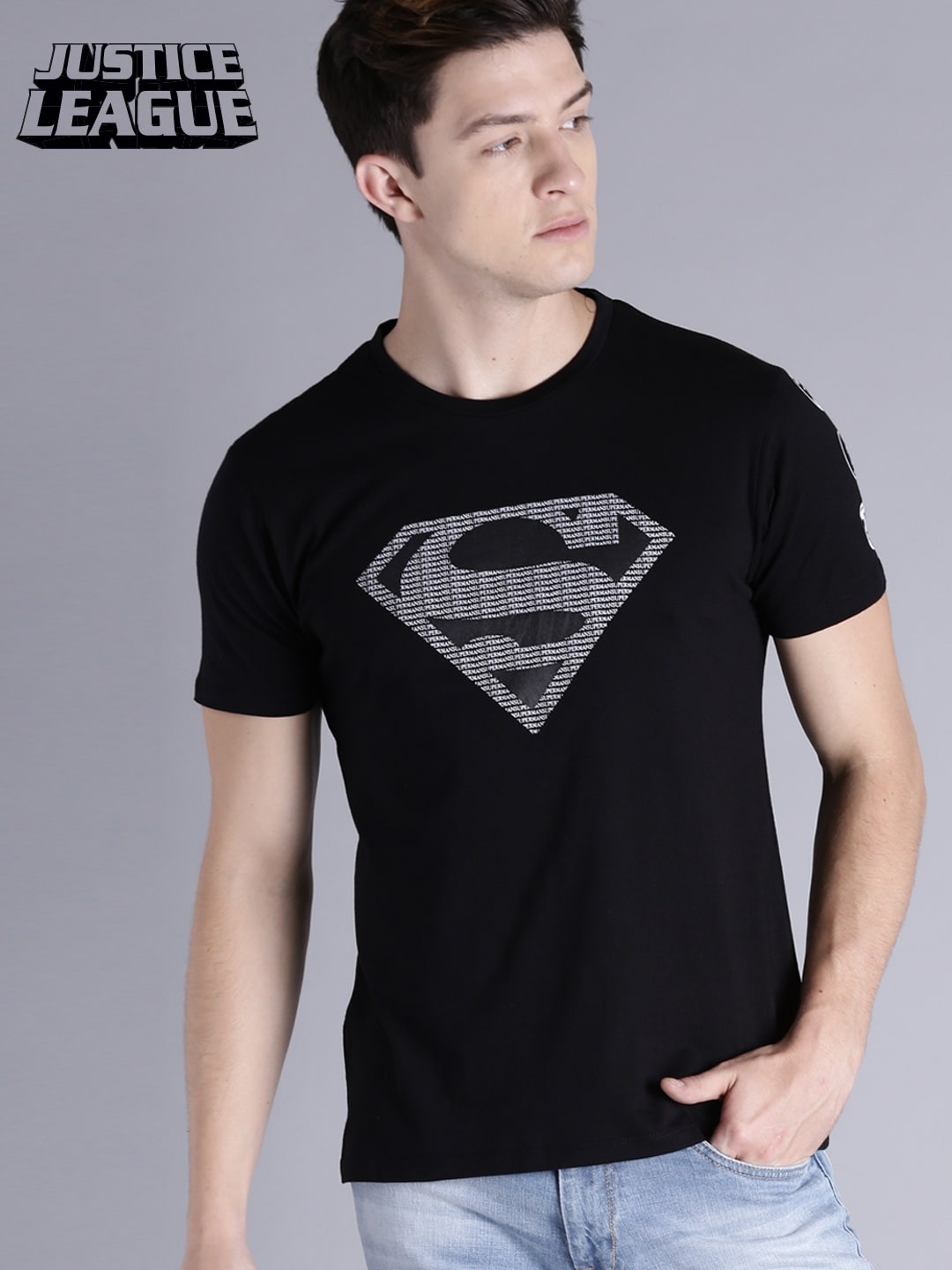 

Justice League Men Black Printed Round Neck T-shirt