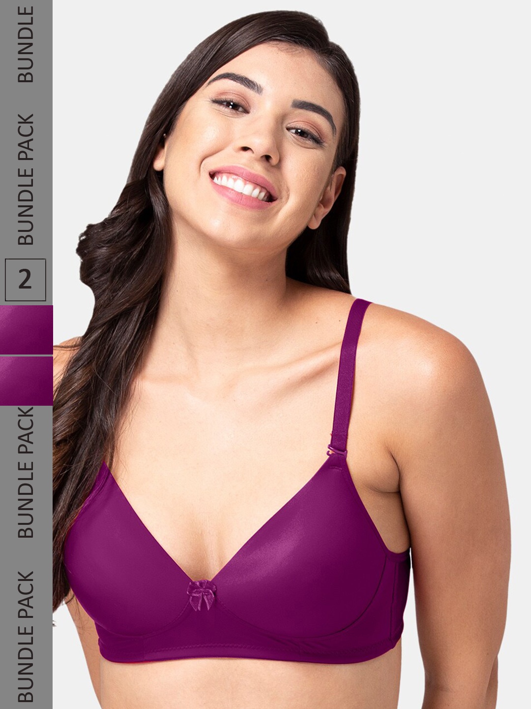

Tweens Pack Of 2 Non-Wired Lightly Padded Seamless Cotton T-Shirt Bra with All Day Comfort, Purple