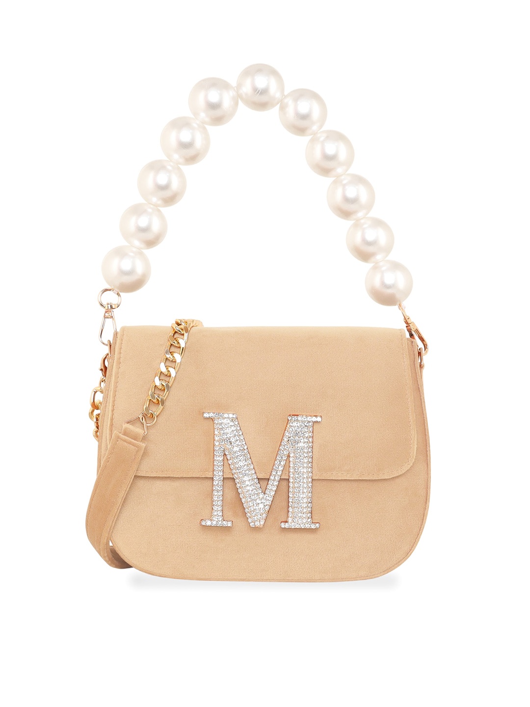 

ESBEDA Embellished Velvet Structured Handheld Bag, Beige
