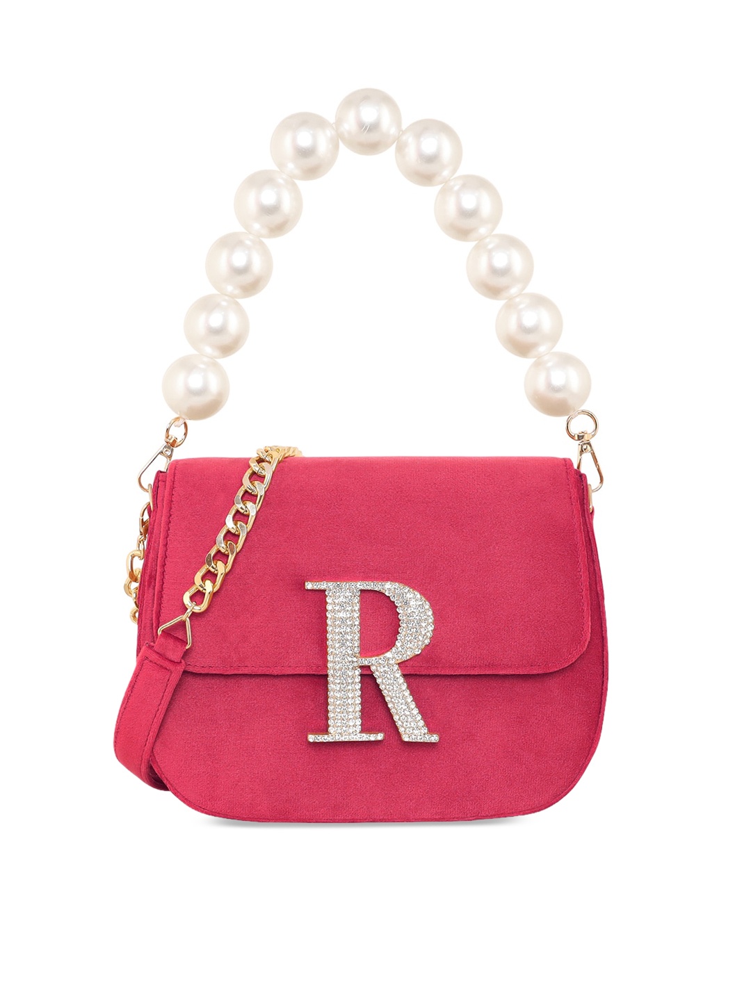 

ESBEDA Embellished Velvet Structured Handheld Bag, Pink