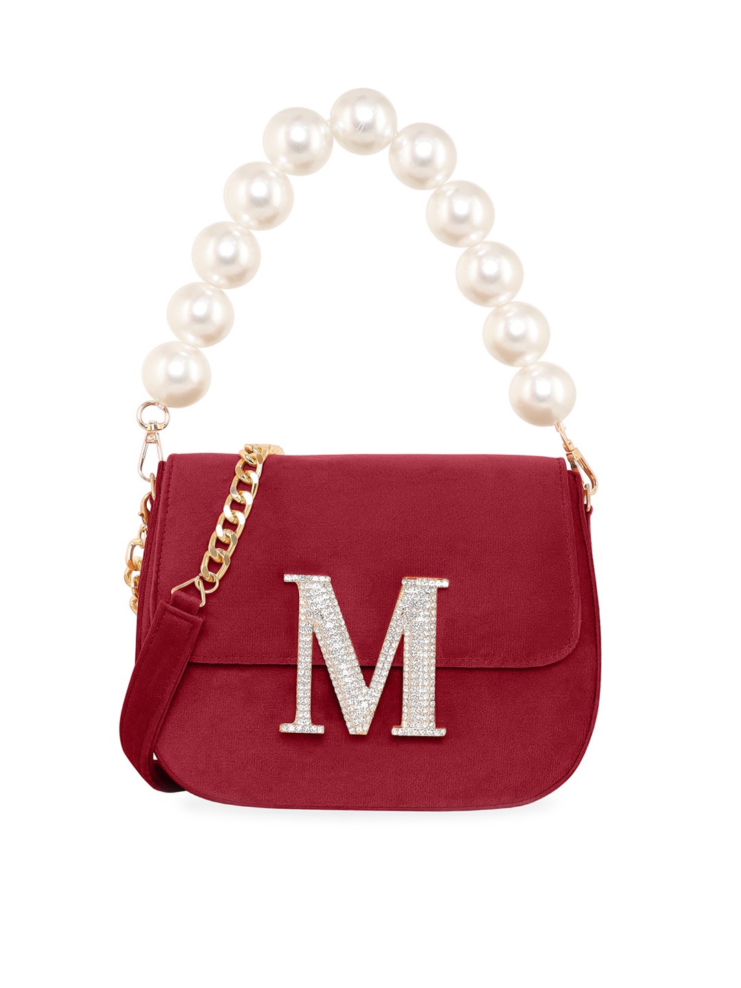 

ESBEDA Embellished Velvet Structured Handheld Bag, Maroon