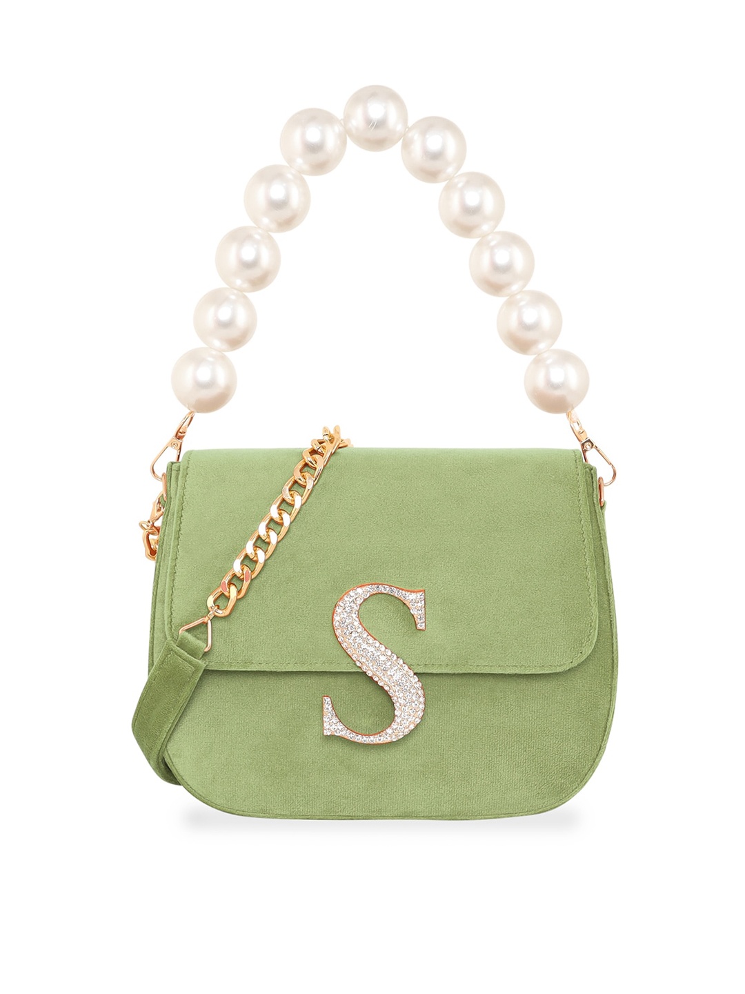 

ESBEDA Suede Structured Sling Bag With Embellished Detail, Green