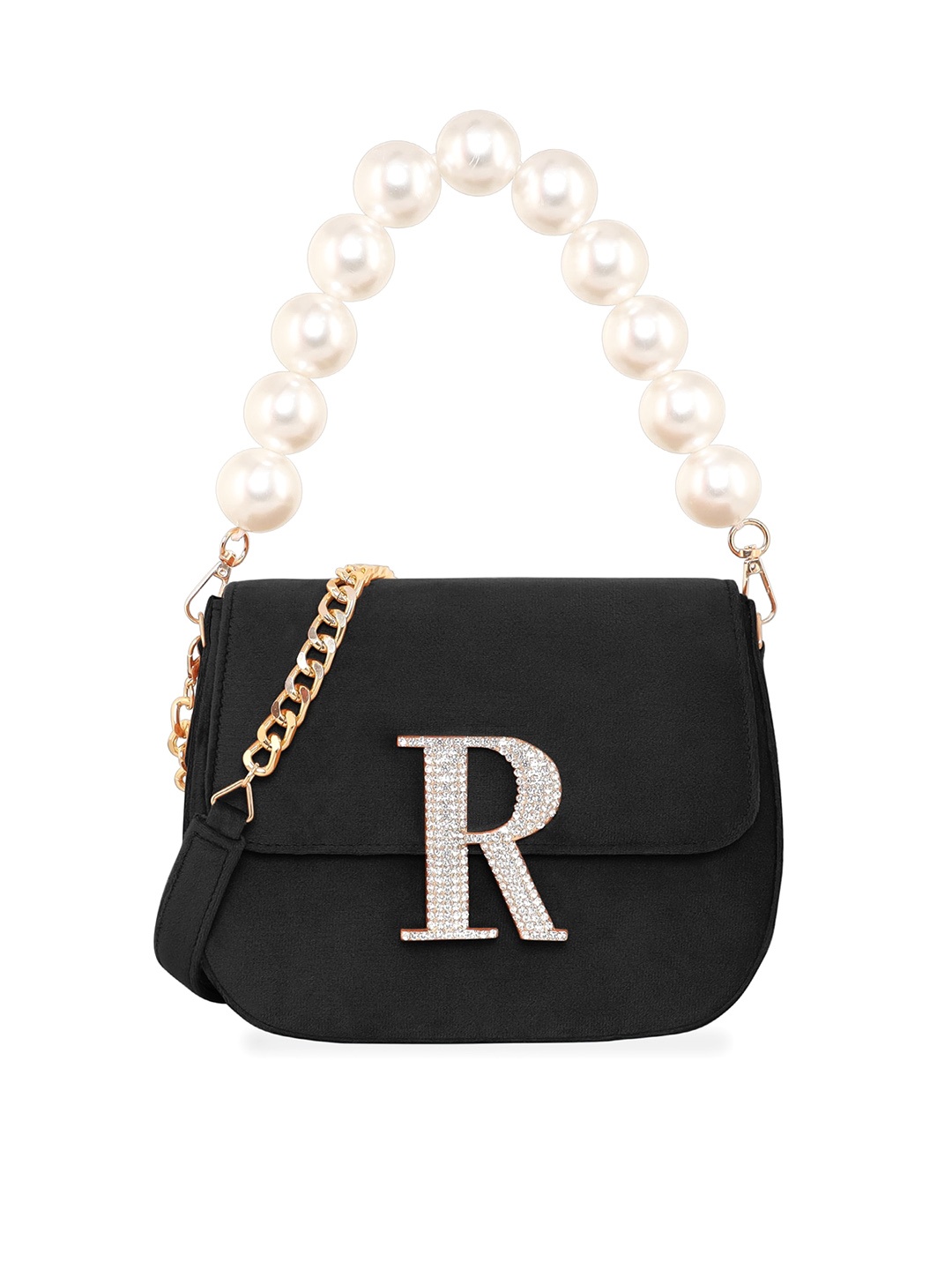 

ESBEDA Suede Structured Sling Bag With Embellished Detail, Black
