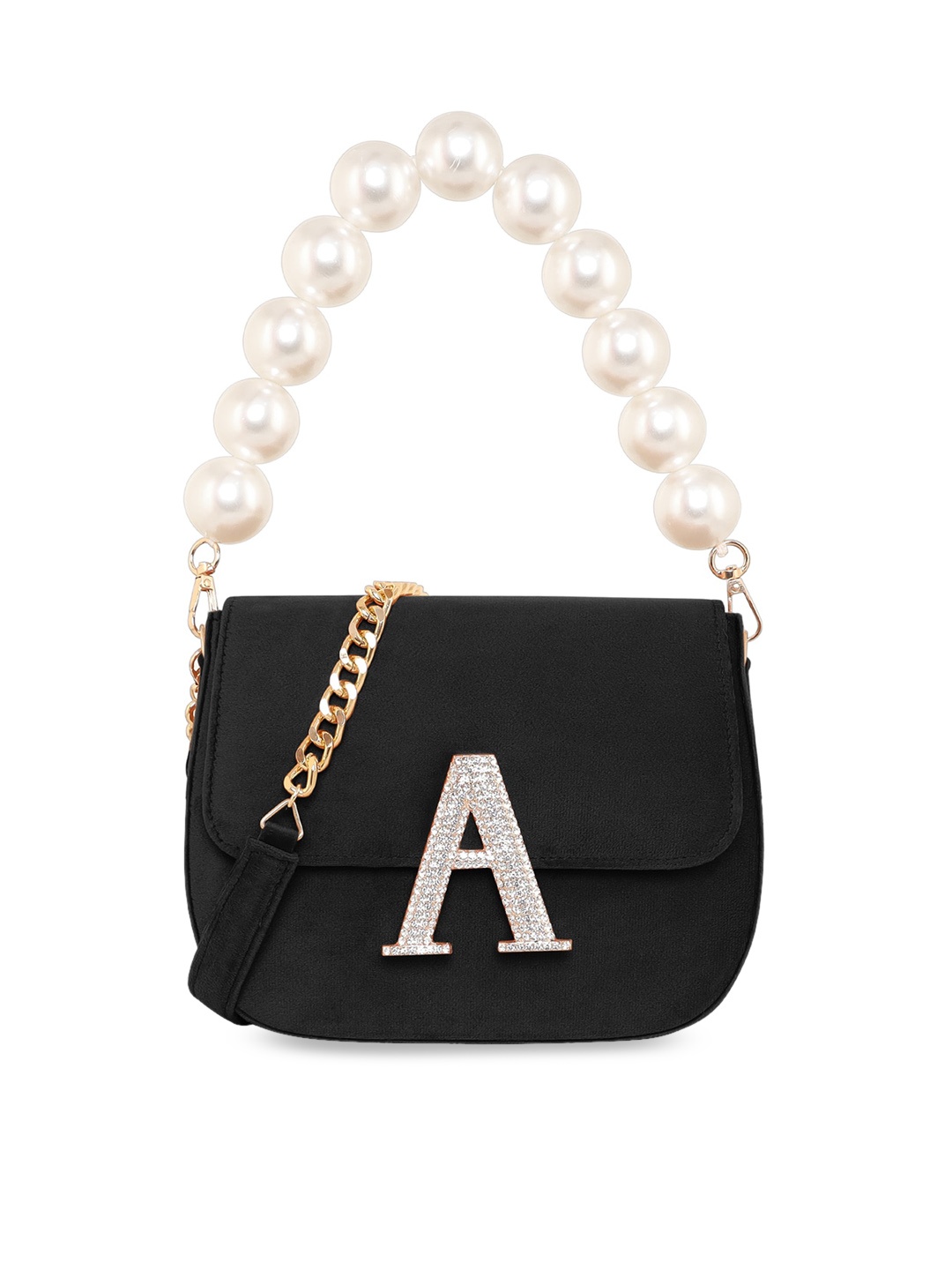 

ESBEDA Suede Structured Sling Bag With Embellished Detail, Black