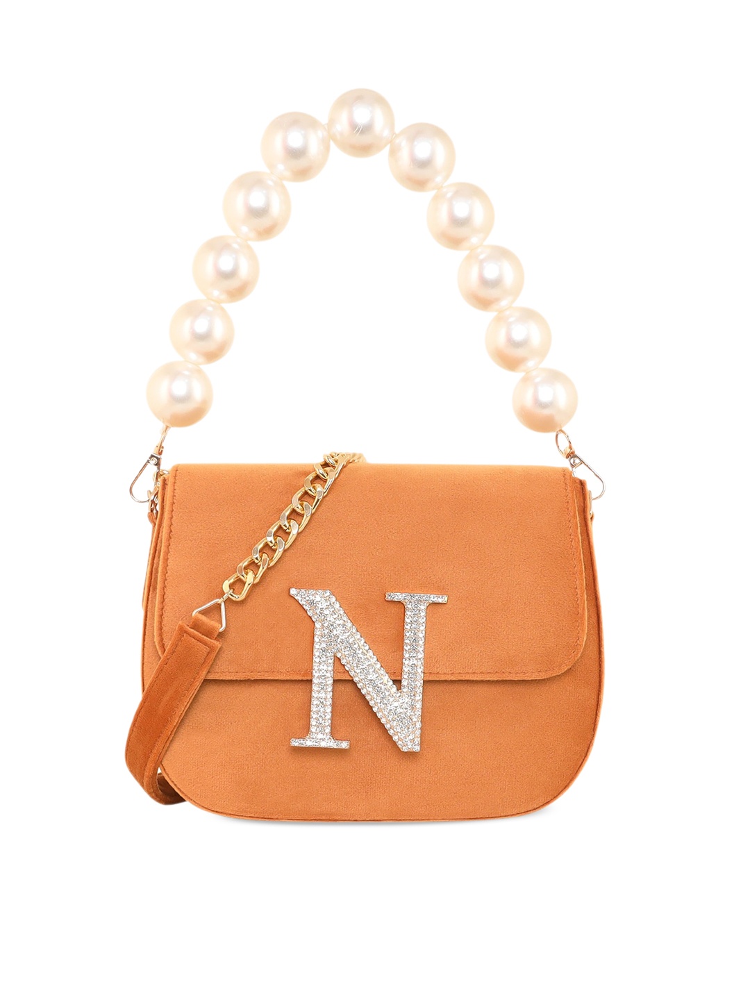

ESBEDA Embellished Velvet Structured Handheld Bag, Orange