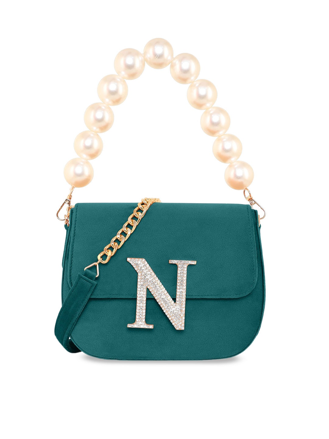 

ESBEDA Embellished Velvet Structured Handheld Bag, Green
