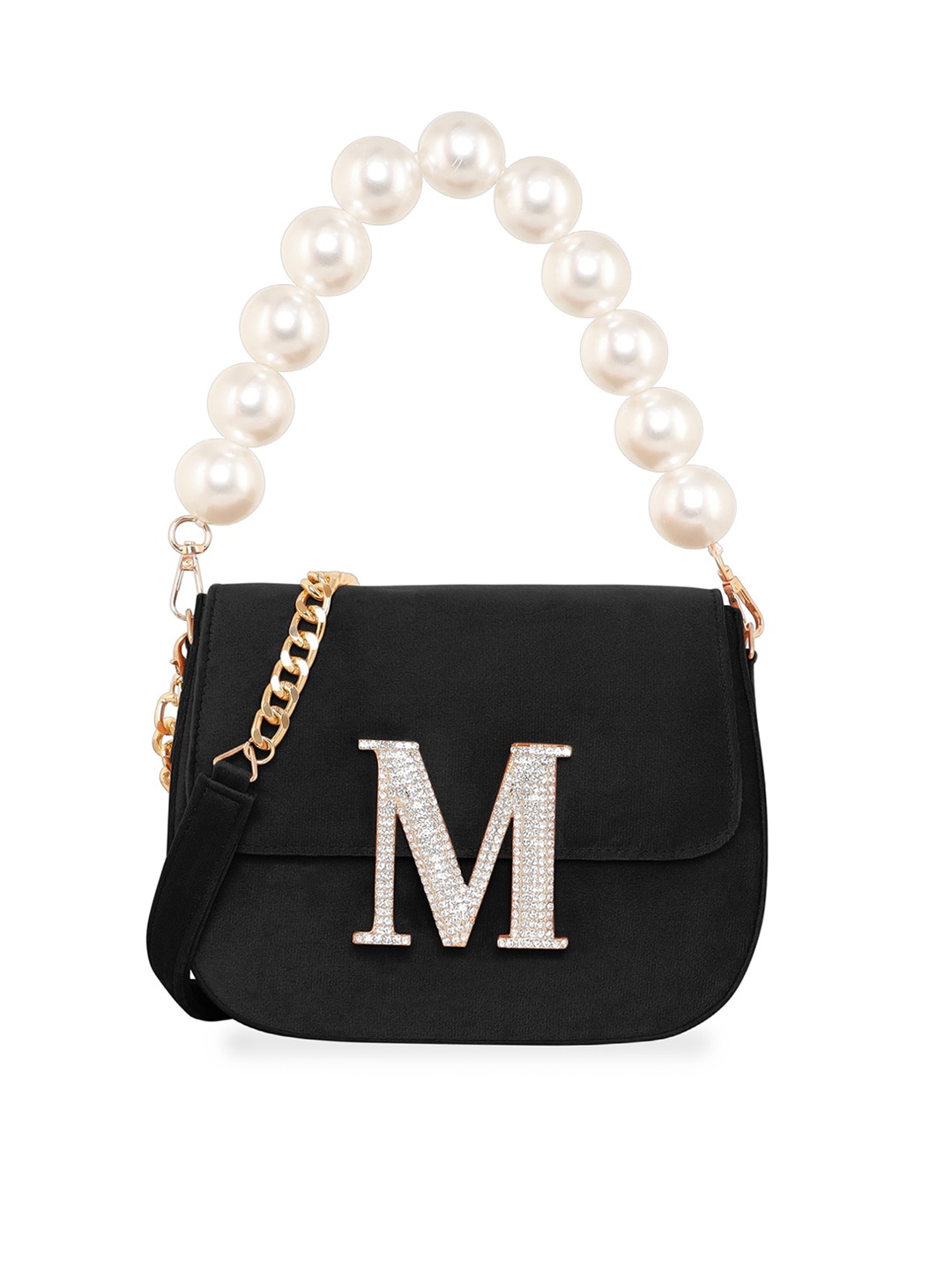 

ESBEDA Embellished Velvet Structured Handheld Bag, Black
