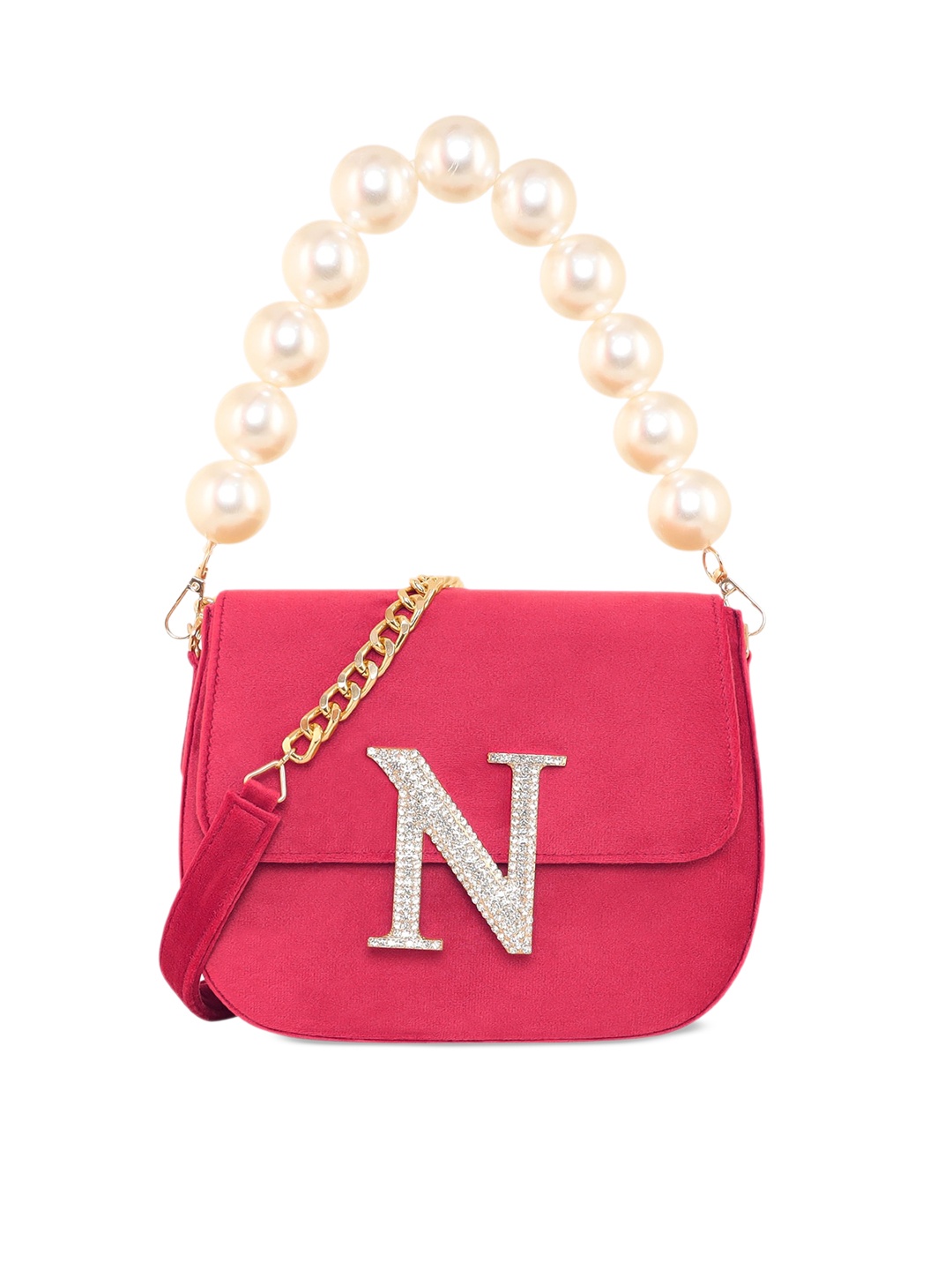 

ESBEDA Embellished Velvet Structured Handheld Bag, Pink