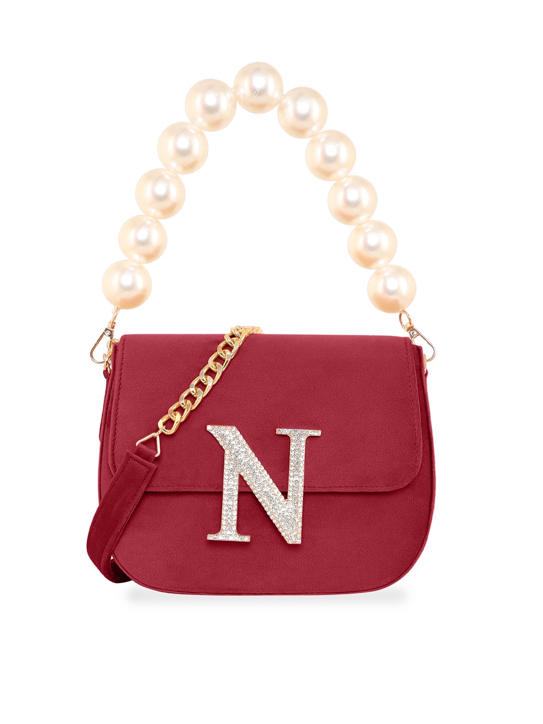 

ESBEDA Embellished Velvet Structured Handheld Bag, Maroon