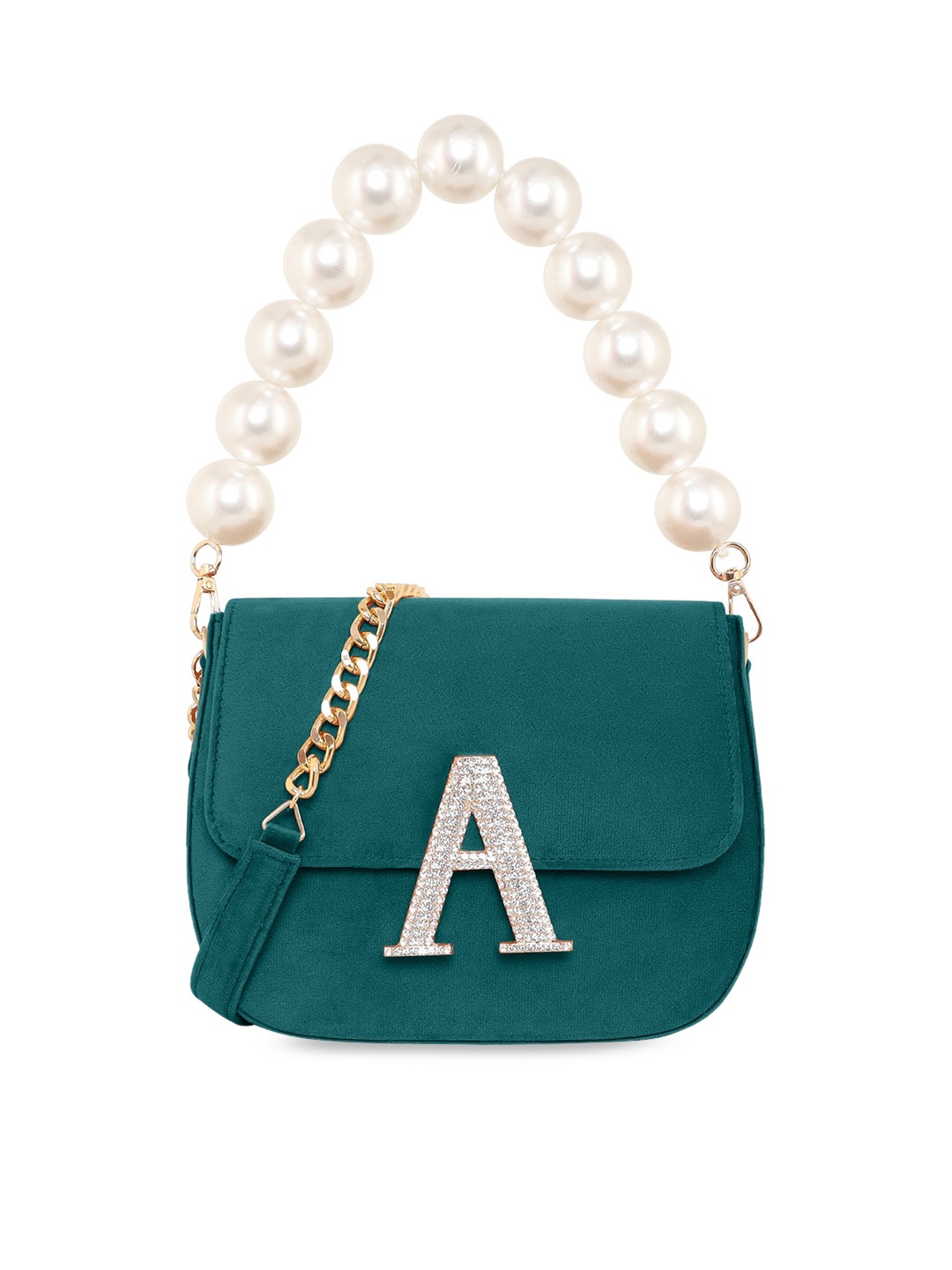 

ESBEDA Embellished Velvet Structured Handheld Bag, Green