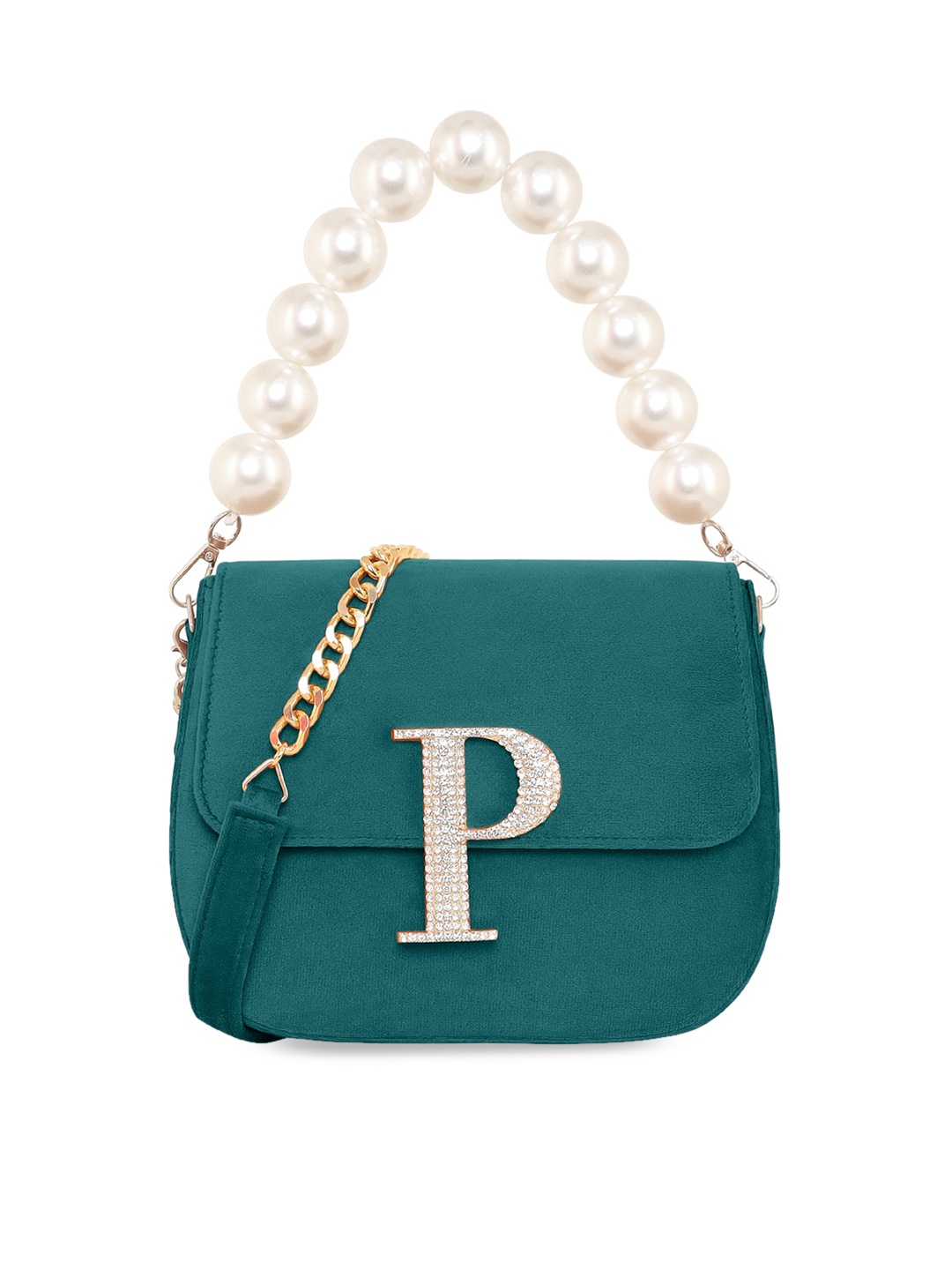 

ESBEDA Embellished Velvet Structured Handheld Bag, Green