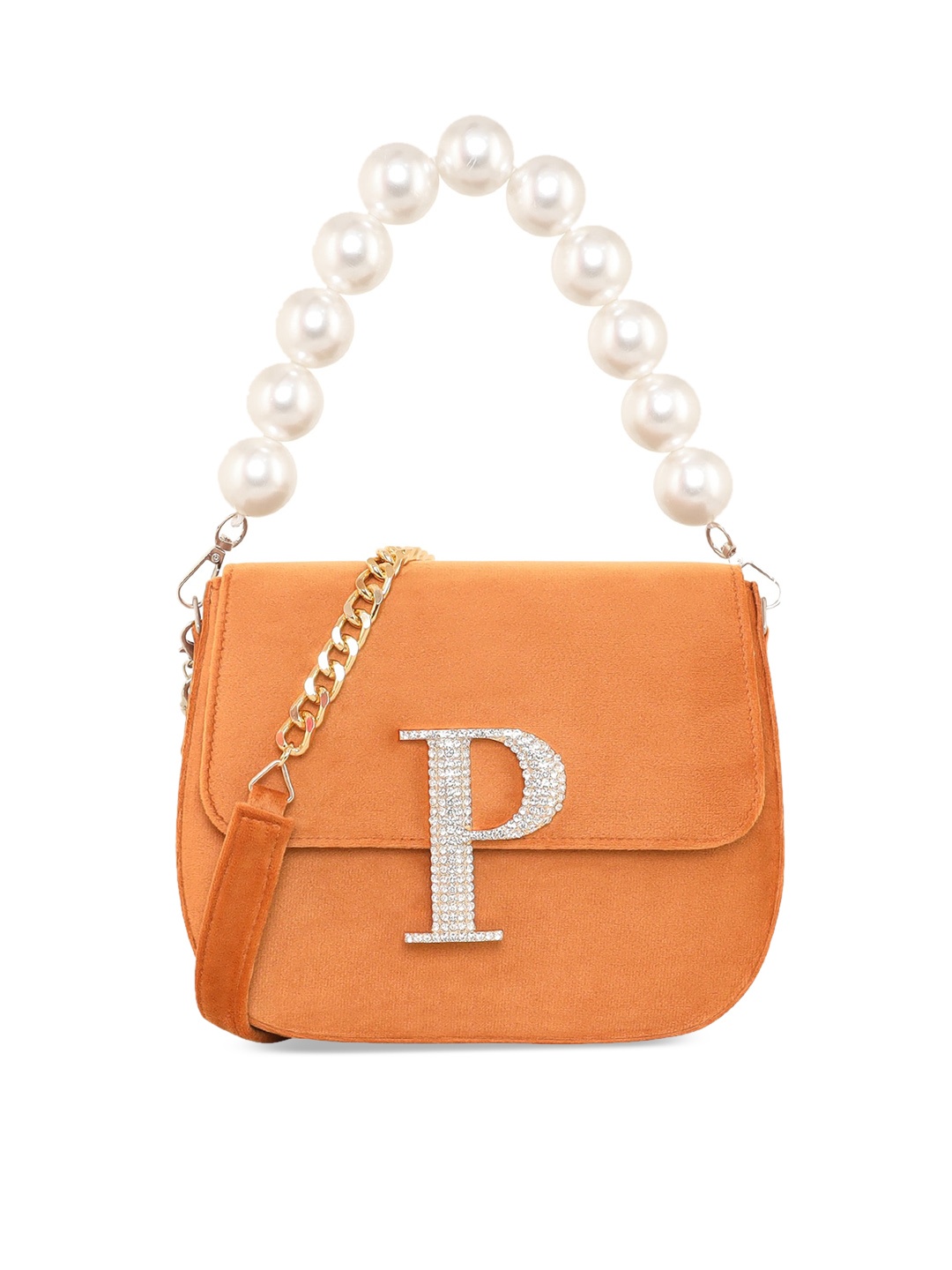 

ESBEDA Embellished Velvet Structured Handheld Bag, Orange