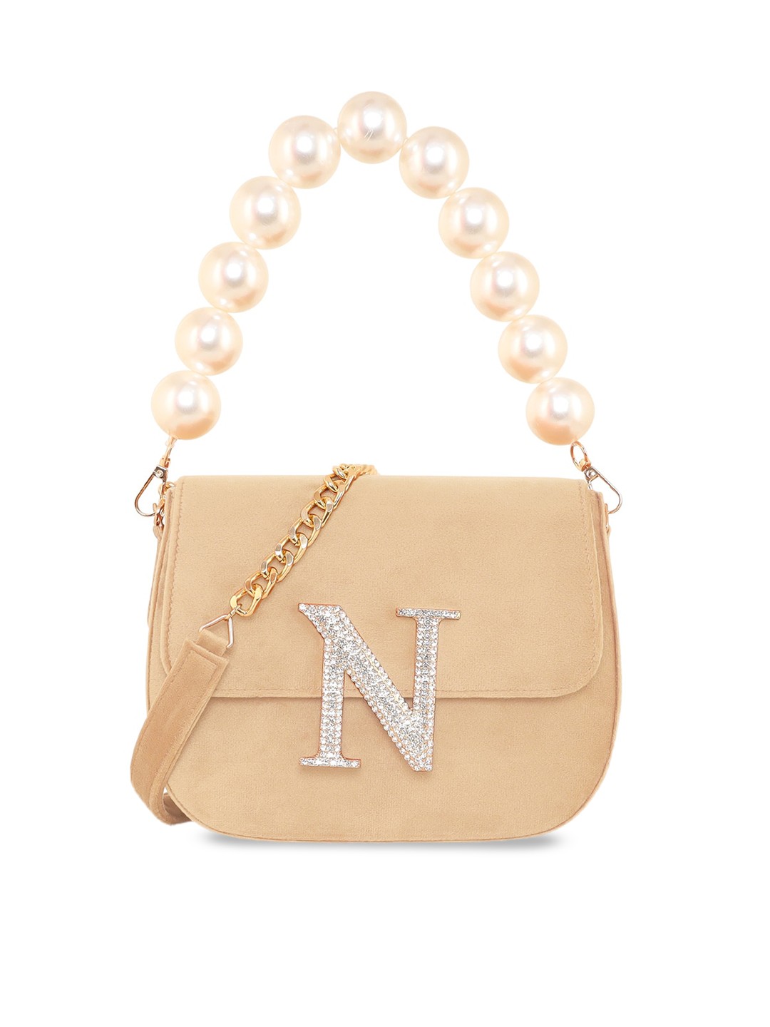 

ESBEDA Suede Structured Sling Bag With Embellished Detail, Gold