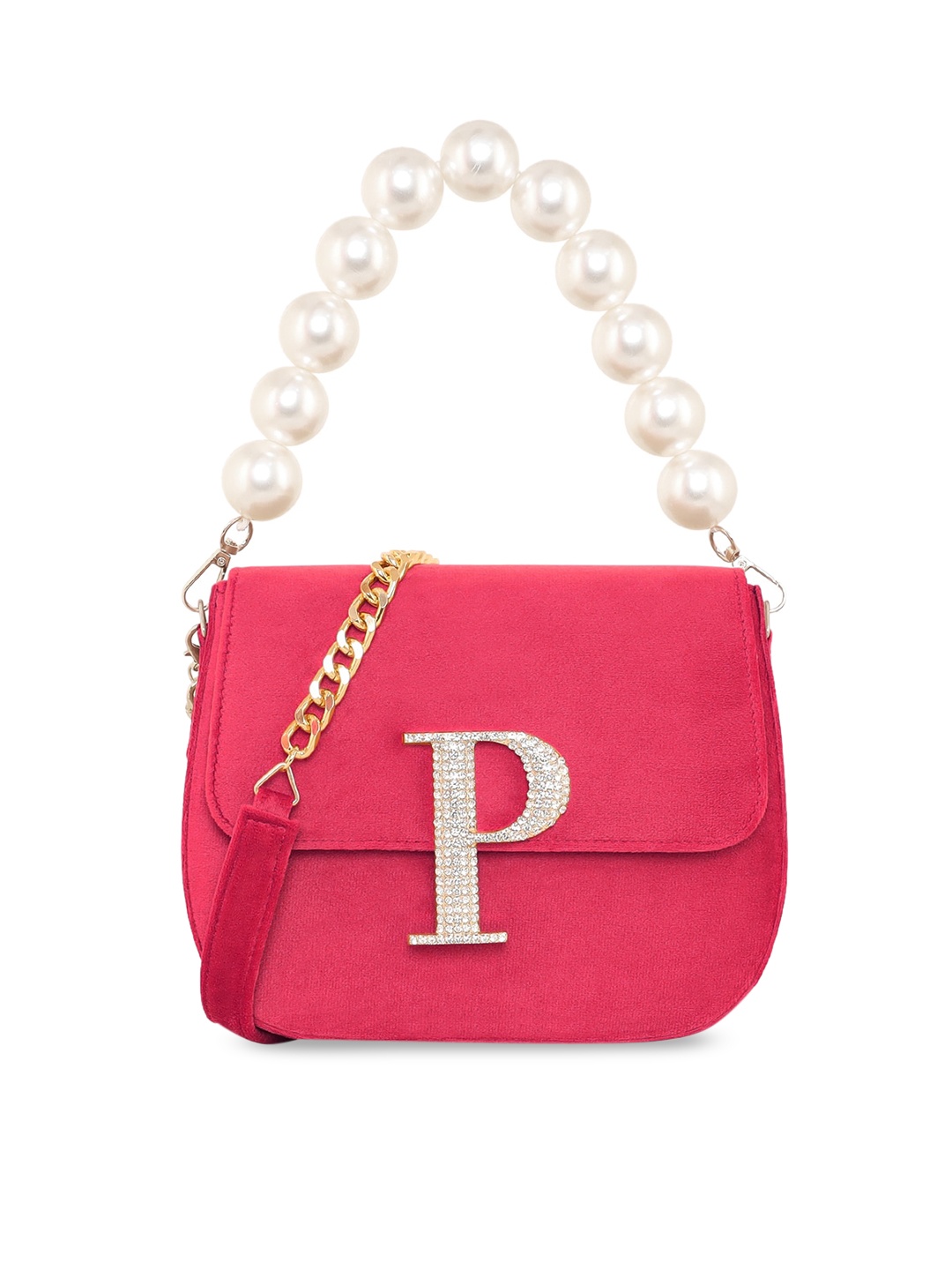 

ESBEDA Embellished Velvet Structured Handheld Bag, Pink