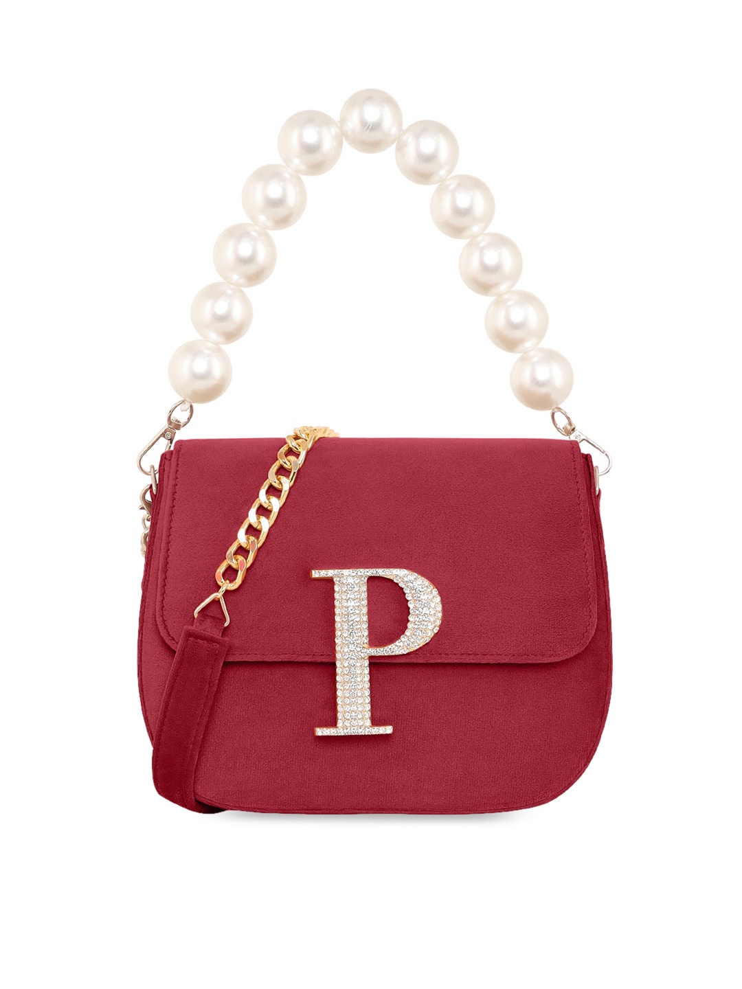 

ESBEDA Suede Structured Sling Bag With Embellished Detail, Maroon