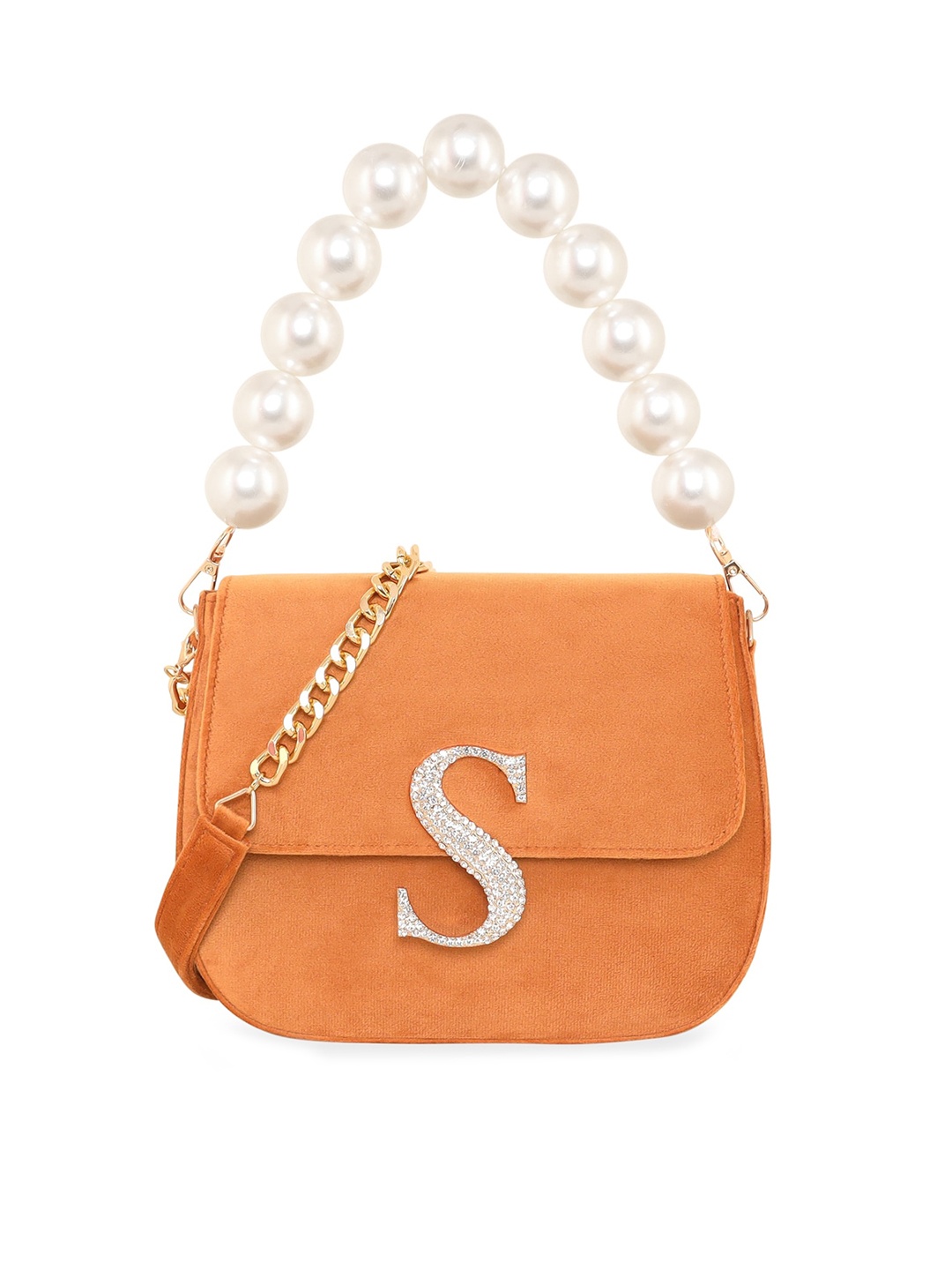 

ESBEDA Suede Structured Sling Bag With Embellished Detail, Rust