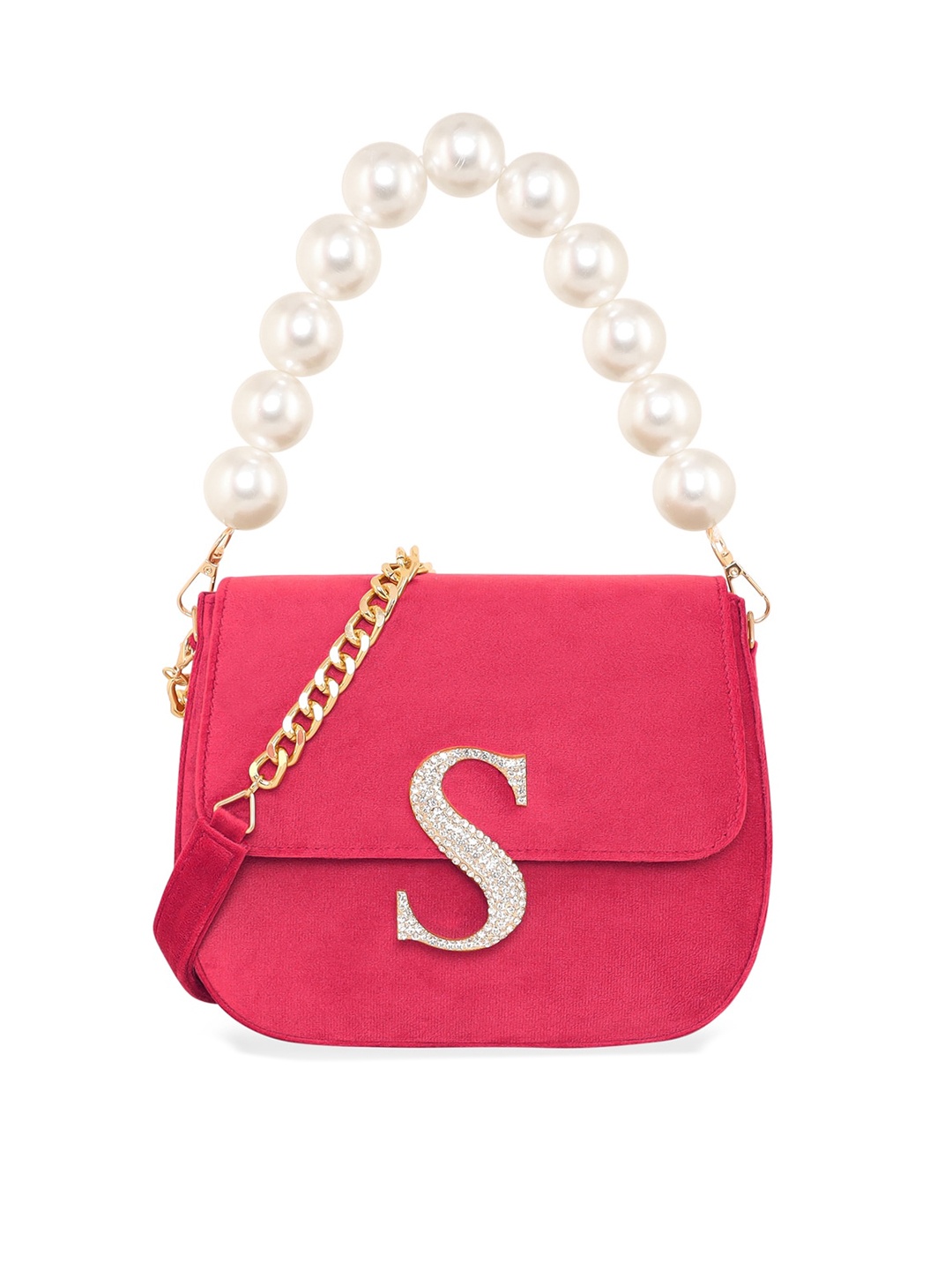 

ESBEDA Embellished Velvet Structured Handheld Bag, Red