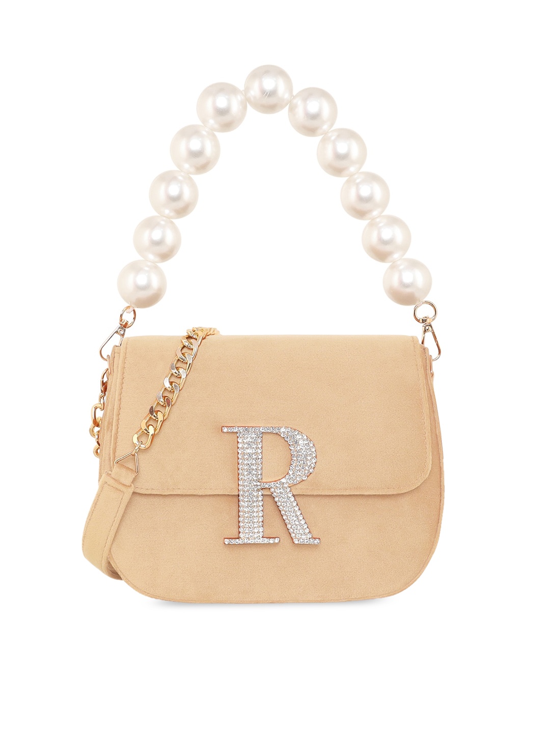 

ESBEDA Suede Structured Sling Bag With Embellished Detail, Gold