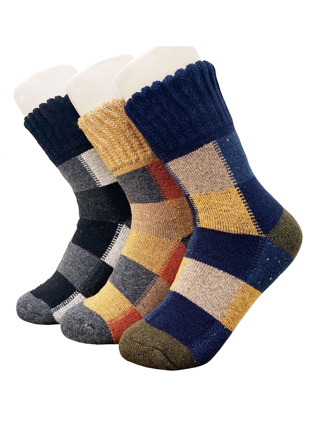 

Alexvyan Pack Of 3 Checked Calf Length Socks, Blue