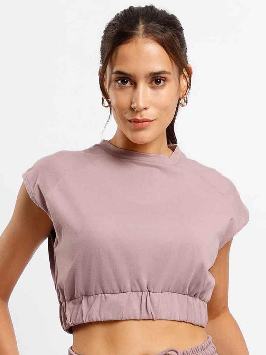 

NOBERO Hooded Extended Sleeves Crop Top, Mauve