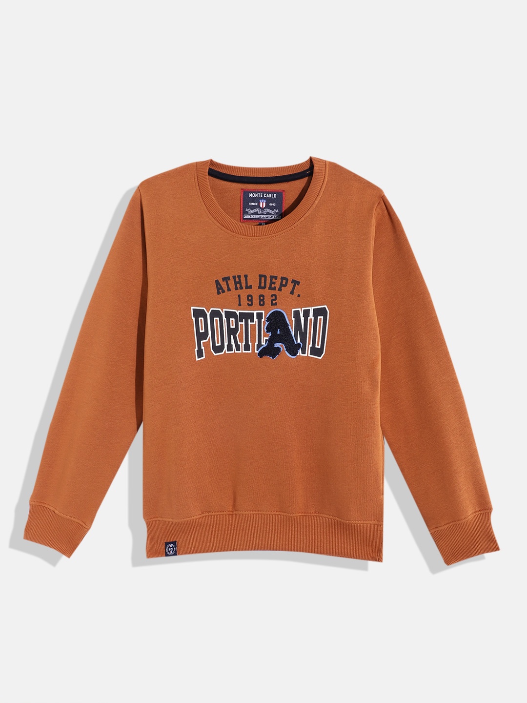 

Monte Carlo Boys Typography Printed Sweatshirt with Applique Detail, Brown