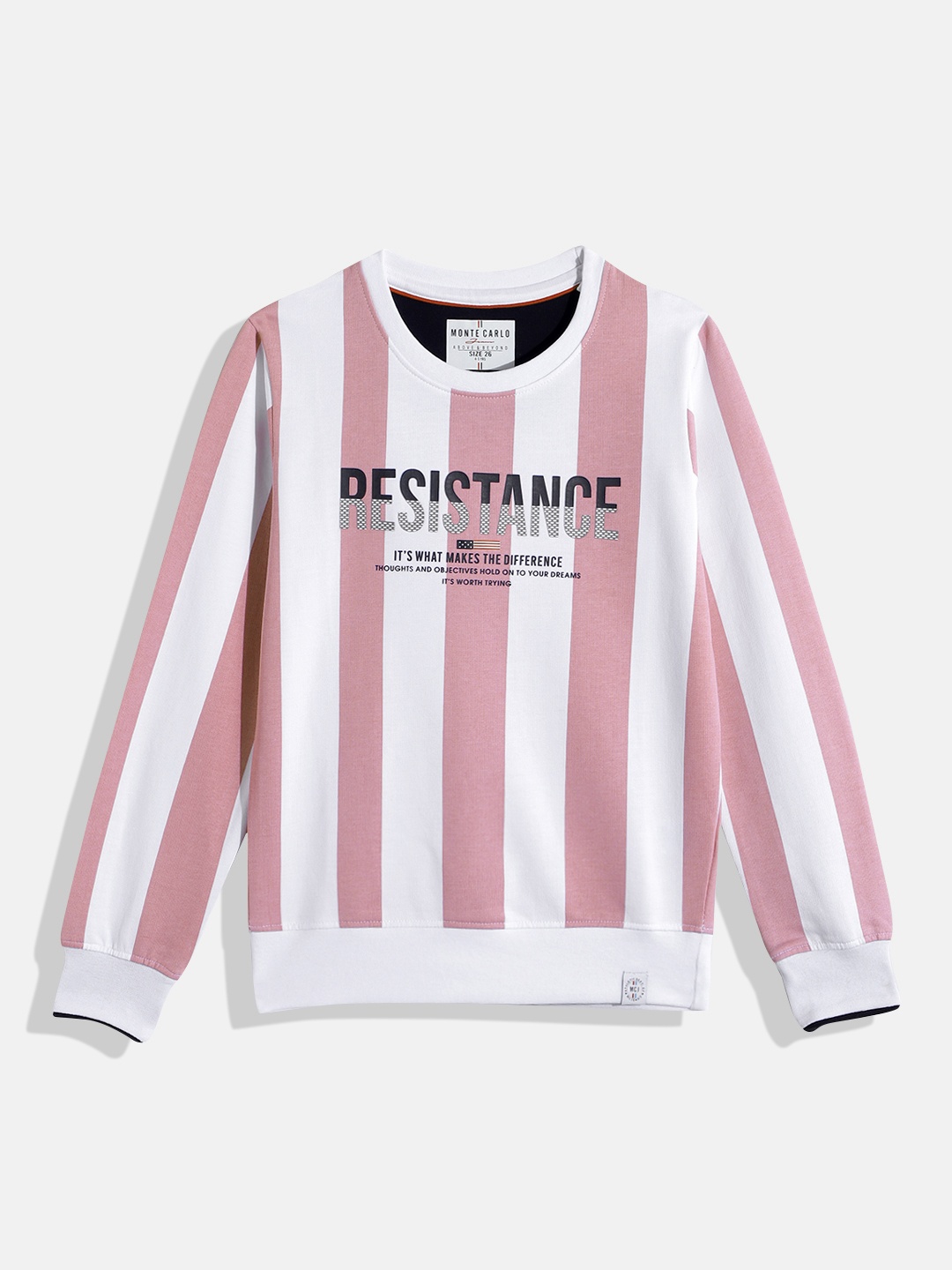 

Monte Carlo Boys Striped & Printed Detail Pure Cotton Sweatshirt, Pink