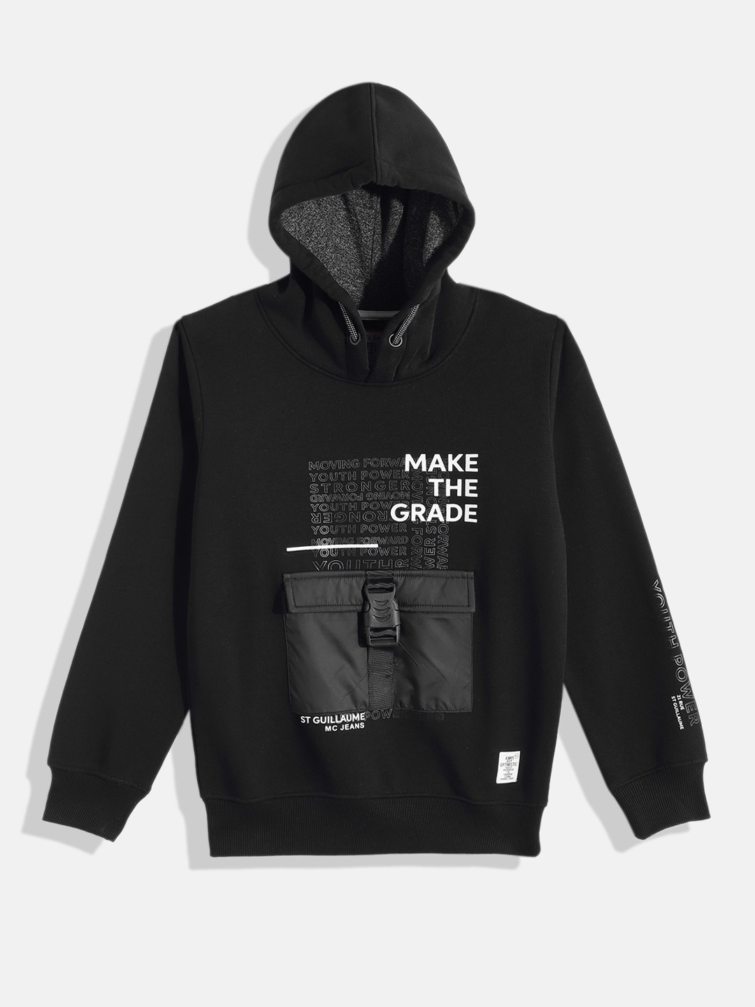 

Monte Carlo Boys Typography Printed Hooded Sweatshirt, Black