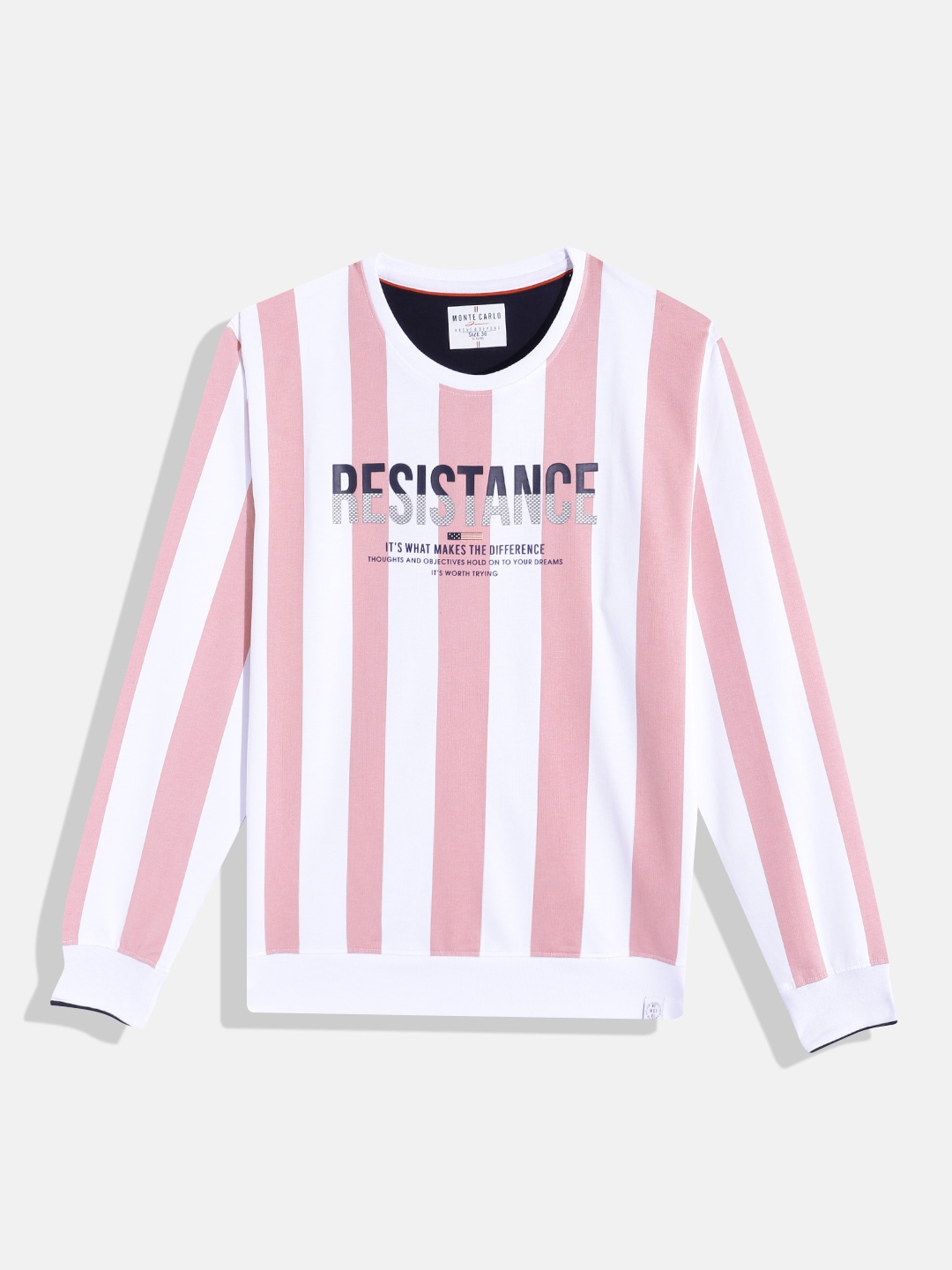 

Monte Carlo Teen Boys Striped Pure Cotton Sweatshirt with Printed Detail, Pink