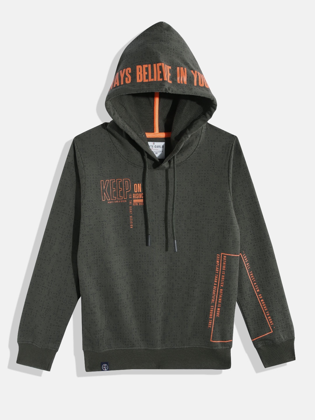 

Monte Carlo Boys Typography Printed Pure Cotton Hooded Sweatshirt, Green