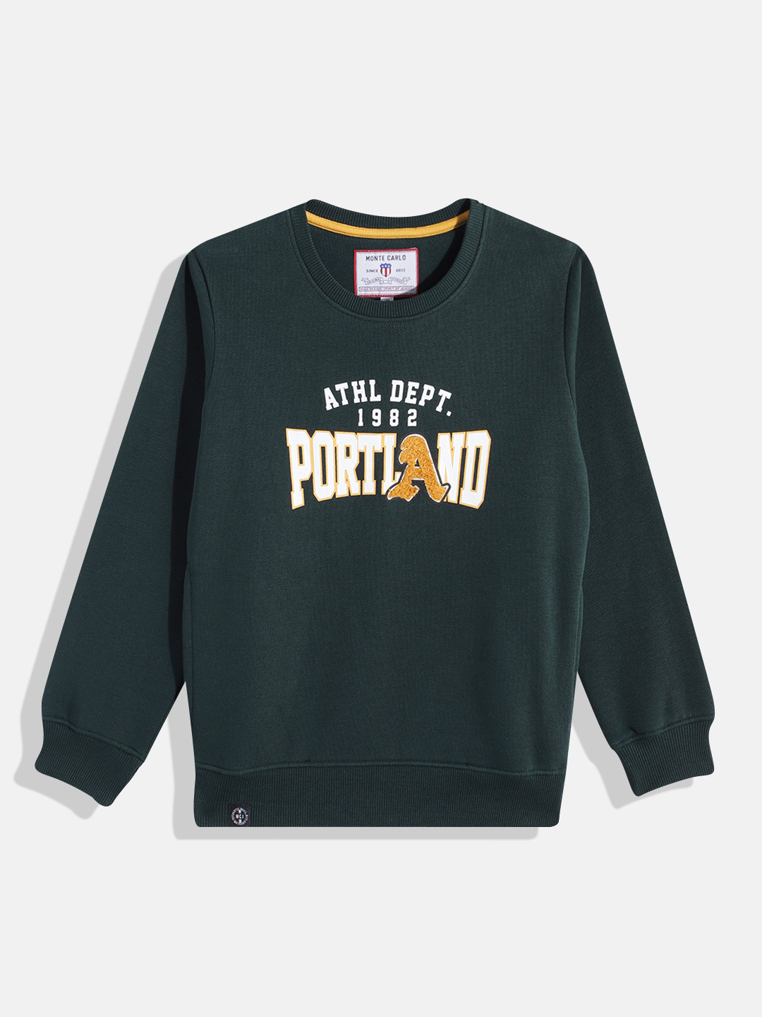 

Monte Carlo Boys Typography Printed Sweatshirt with Applique Detail, Green
