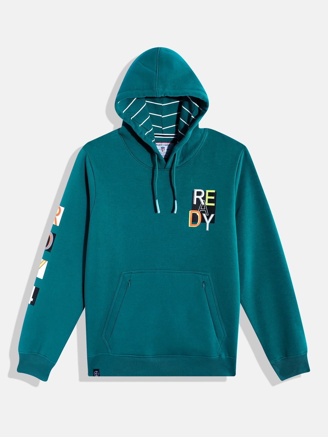Monte Carlo Teen Boys Printed Detail Hooded Sweatshirt, Teal