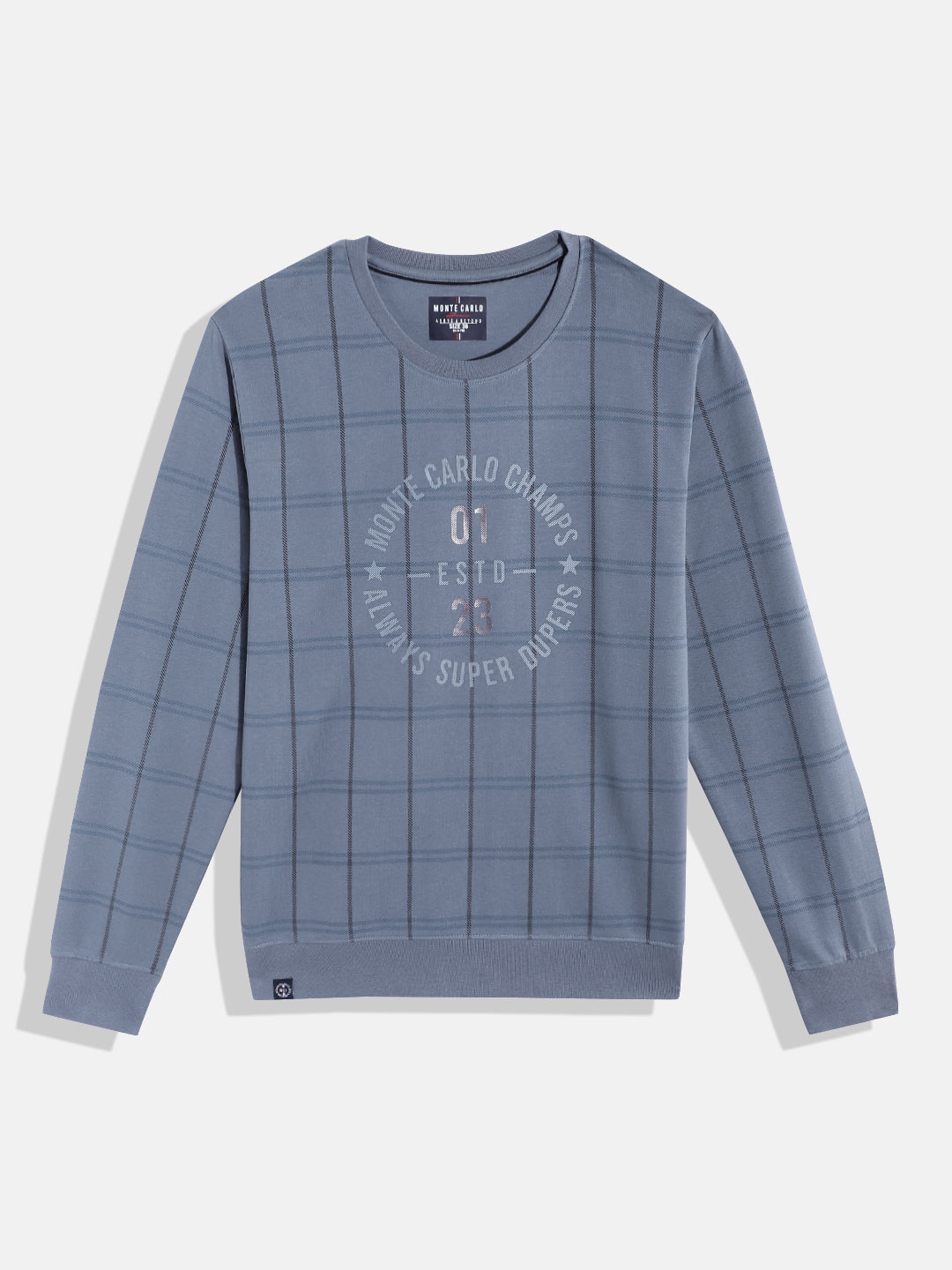 

Monte Carlo Teen Boys Checked & Pure Cotton Sweatshirt with Printed Detail, Blue